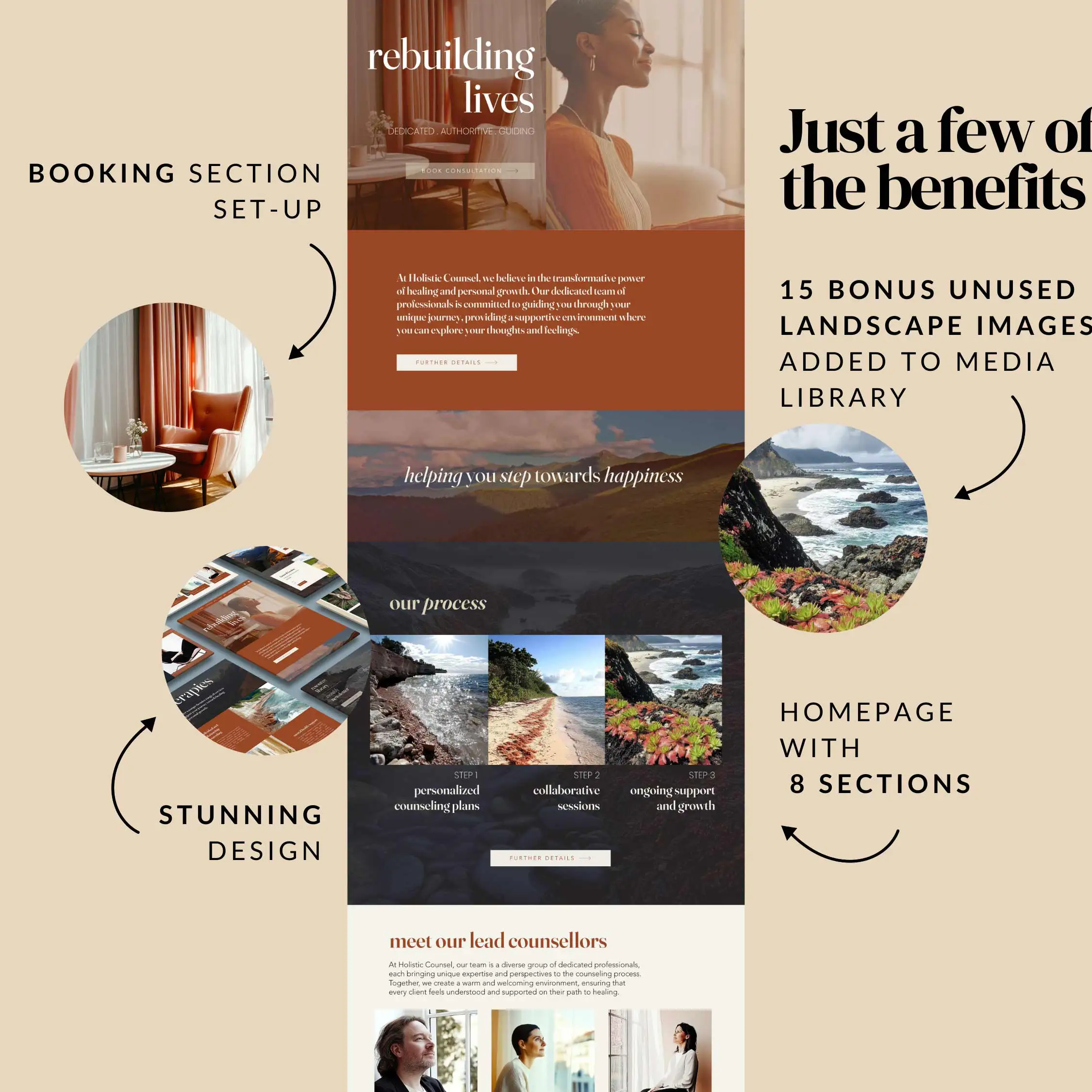Holistic Counselling . Wix Template for Wellness Healing Practitioners, Therapists and Teachers