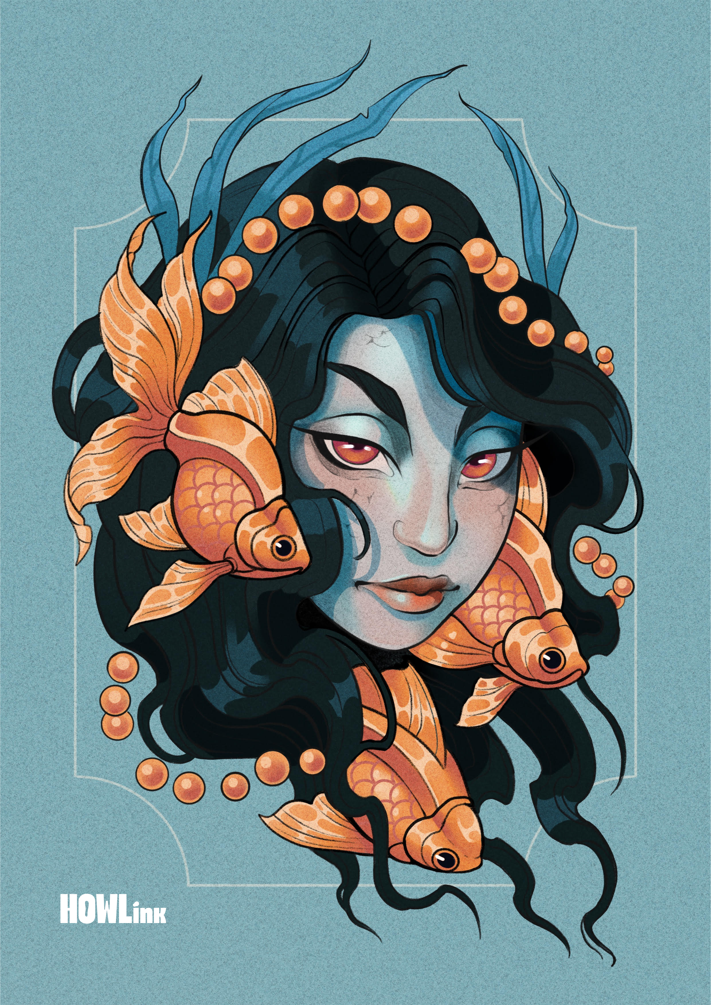 Lámina Sirena con peces