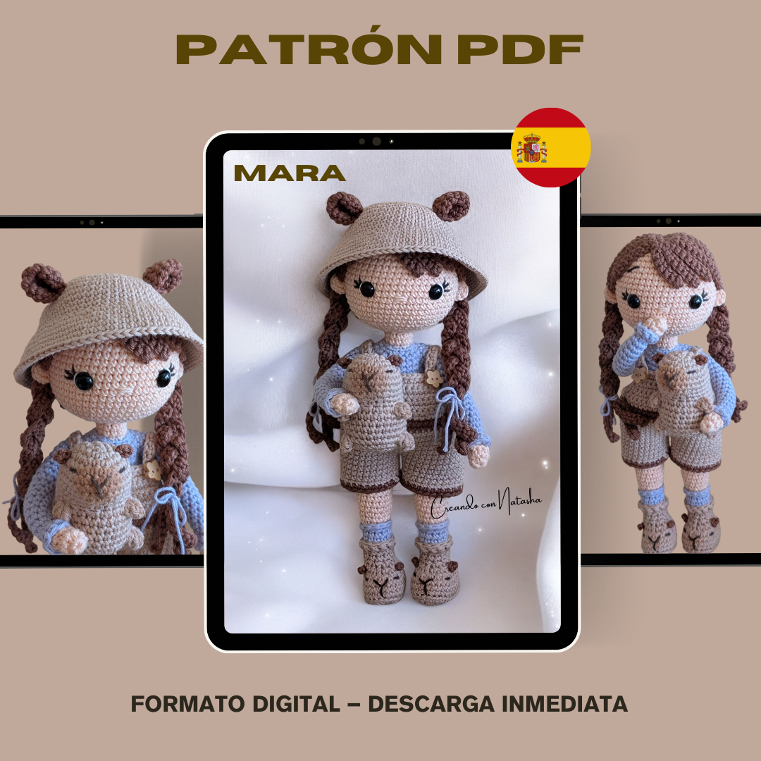 Patrón PDF Muñeca Mara + Capibara Mini – Amigurumi Paso a Paso (Español)