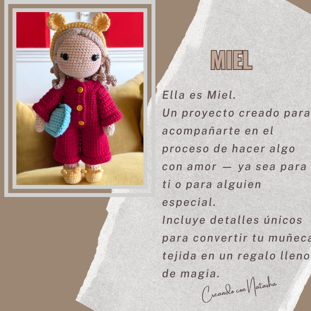 Patrón PDF – Miel, muñeca de amigurumi con osito inspirado en Winnie Pooh