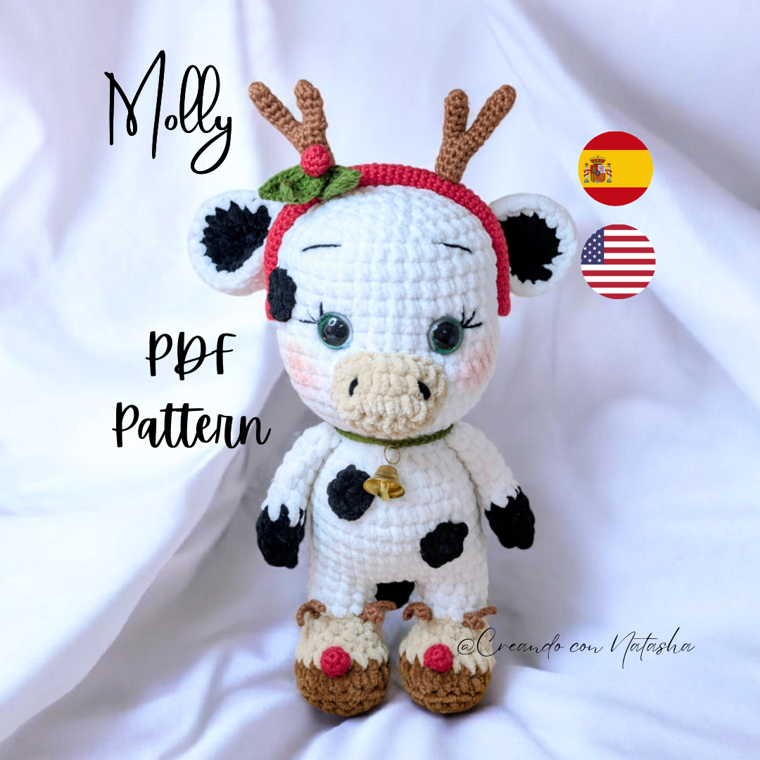 Crochet Cow Pattern – Christmas Cow Amigurumi – Velvet Yarn Plush Toy – PDF Pattern