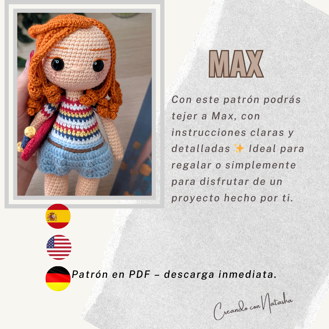 Max Amigurumi Crochet Pattern PDF – Digital Download (ES, EN, DE)