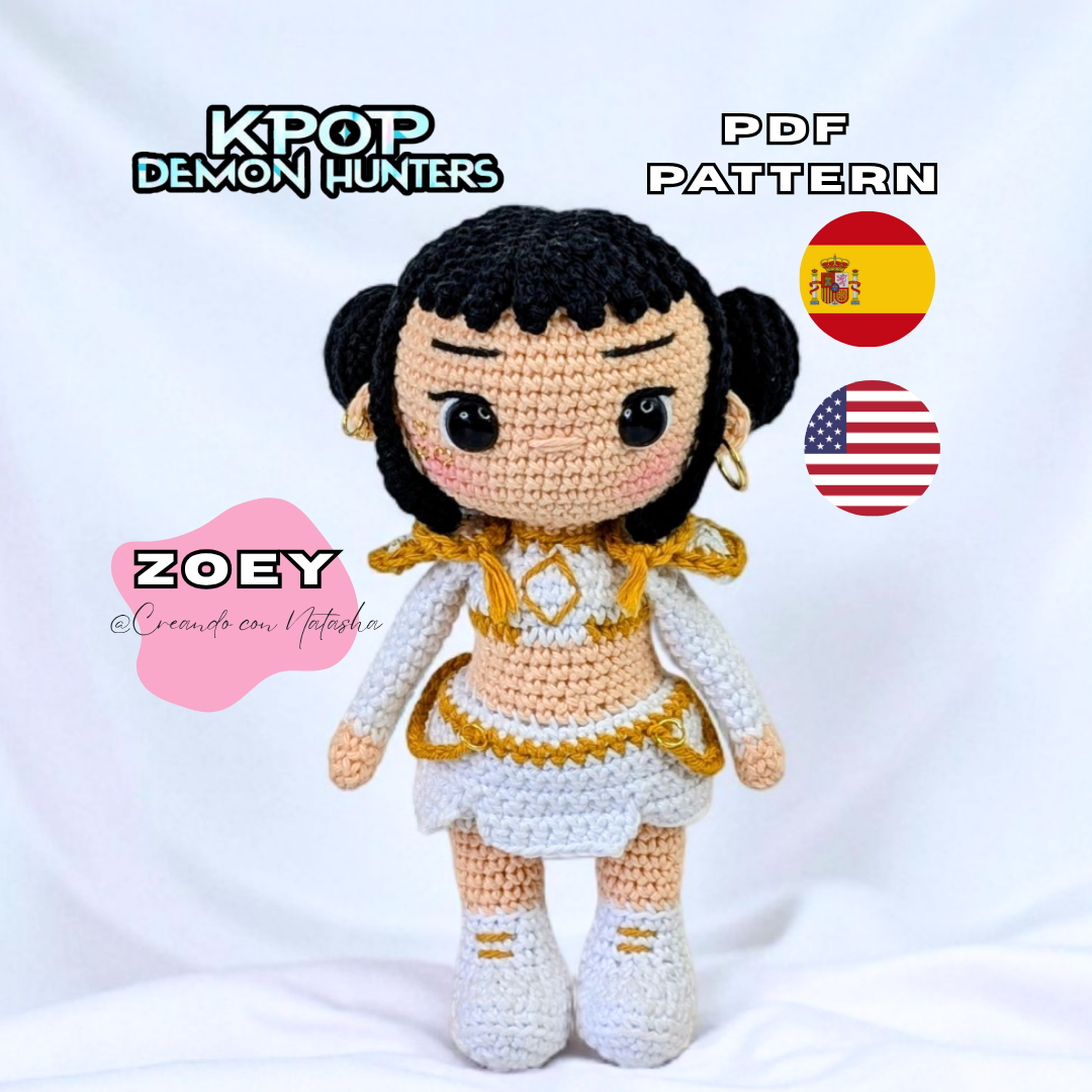 Amigurumi Pattern KPOP Demon Hunter Zoey – Chibi Crochet Doll PDF – KPOP Doll Crochet Pattern – Digital Download