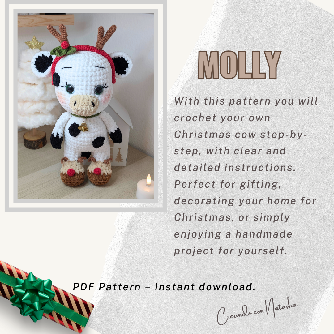 Crochet Cow Pattern – Christmas Cow Amigurumi – Velvet Yarn Plush Toy – PDF Pattern