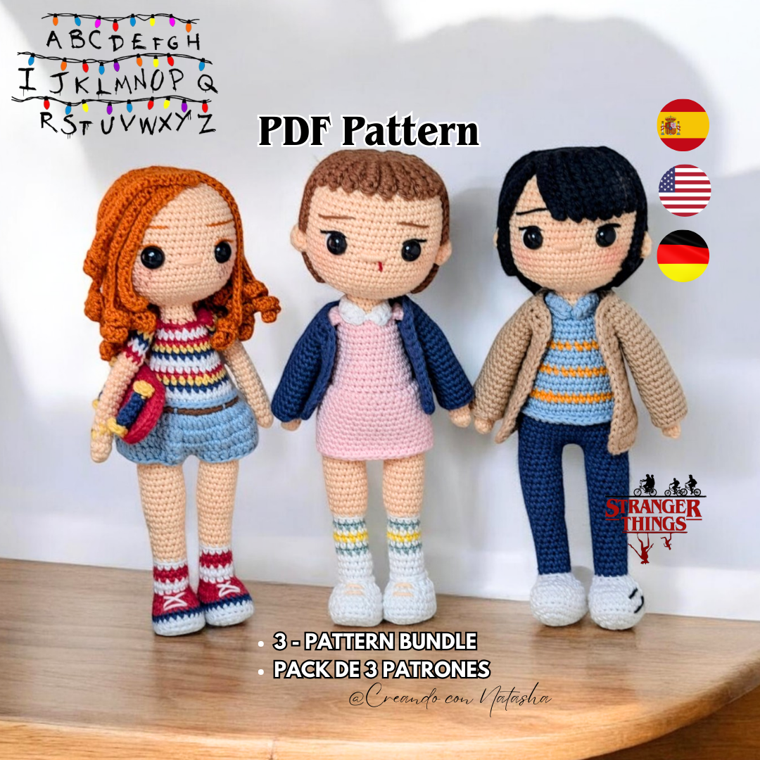Eleven, Mike & Max Crochet Pattern Bundle – Stranger Things Amigurumi PDF (ES, EN, DE)