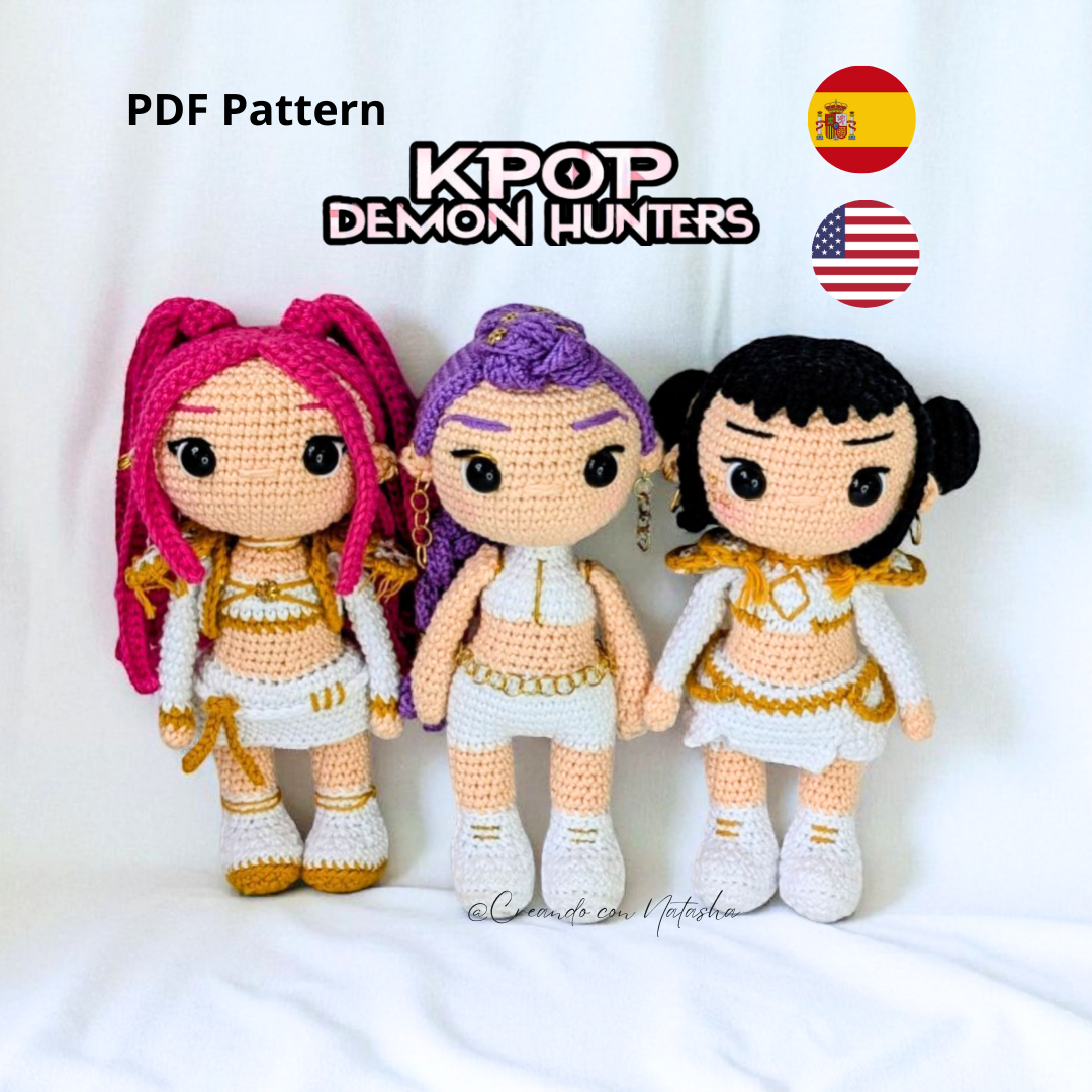 Crochet pattern bundle kpop demon hunters Rumi, Zoey, Mira chibi dolls pdf digital download