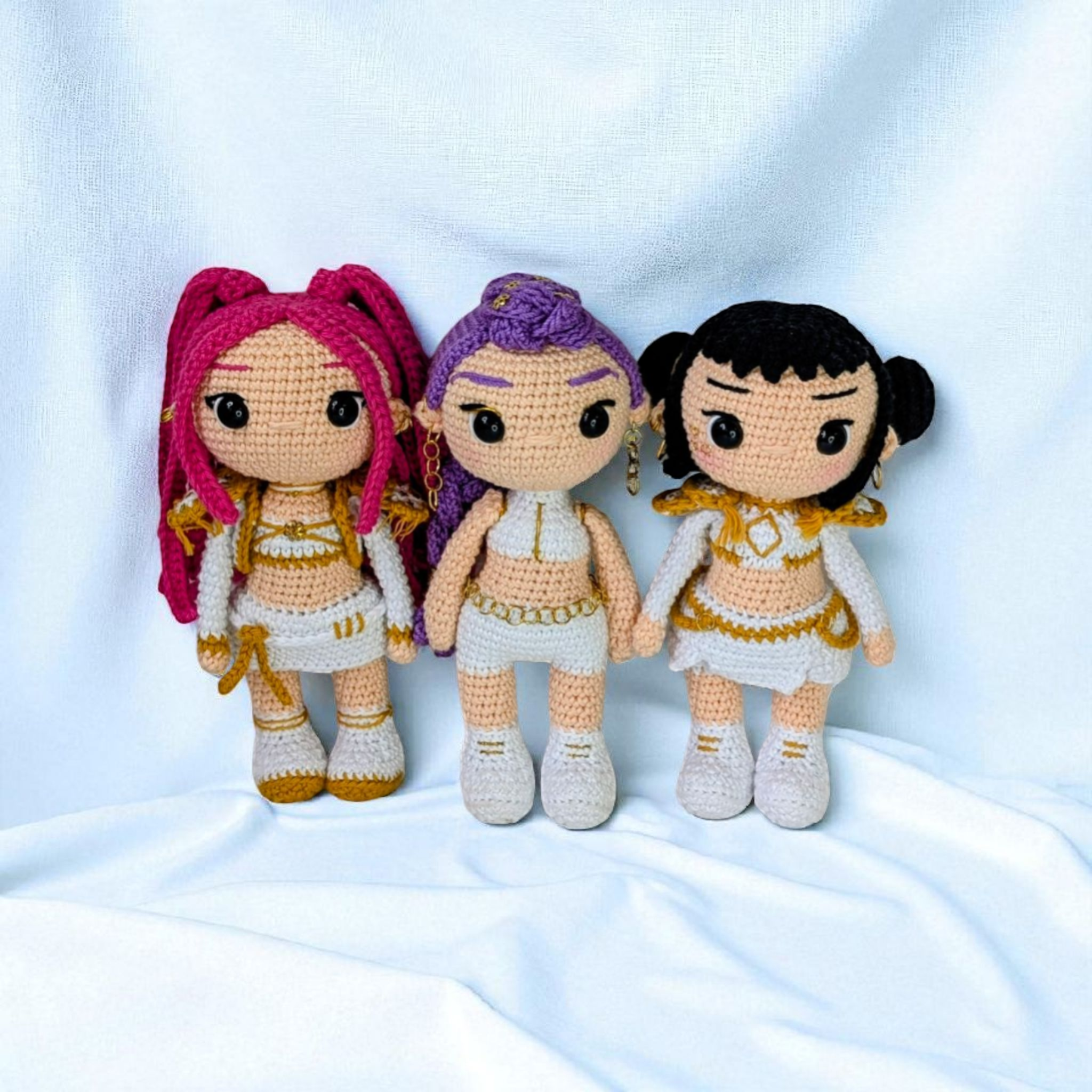Crochet pattern bundle kpop demon hunters Rumi, Zoey, Mira chibi dolls pdf digital download