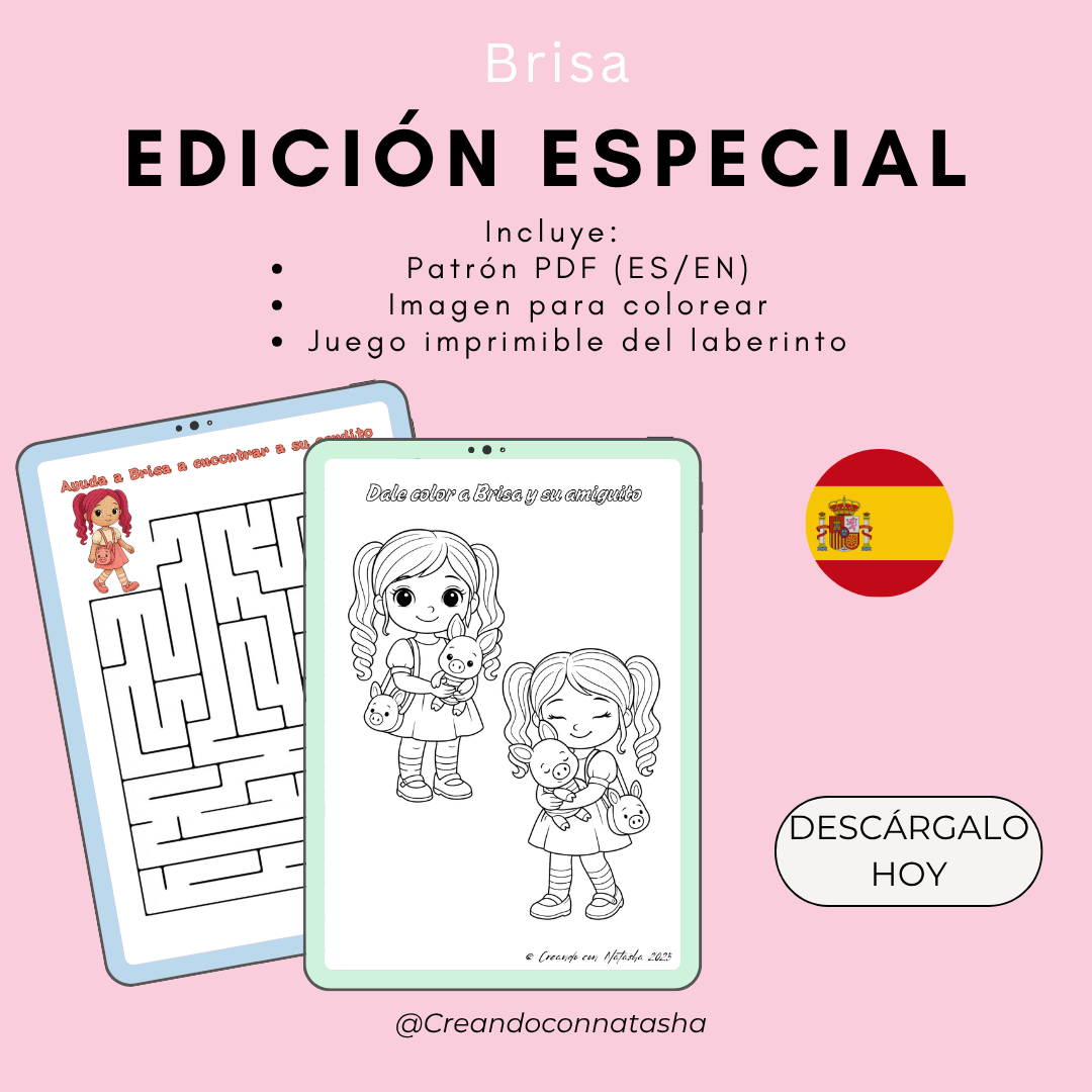 Amigurumi Doll PDF Pattern – Crochet Girl with Mini Pig – Instant Download – Patrón muñeca amigurumi en español – PDF en español e inglés