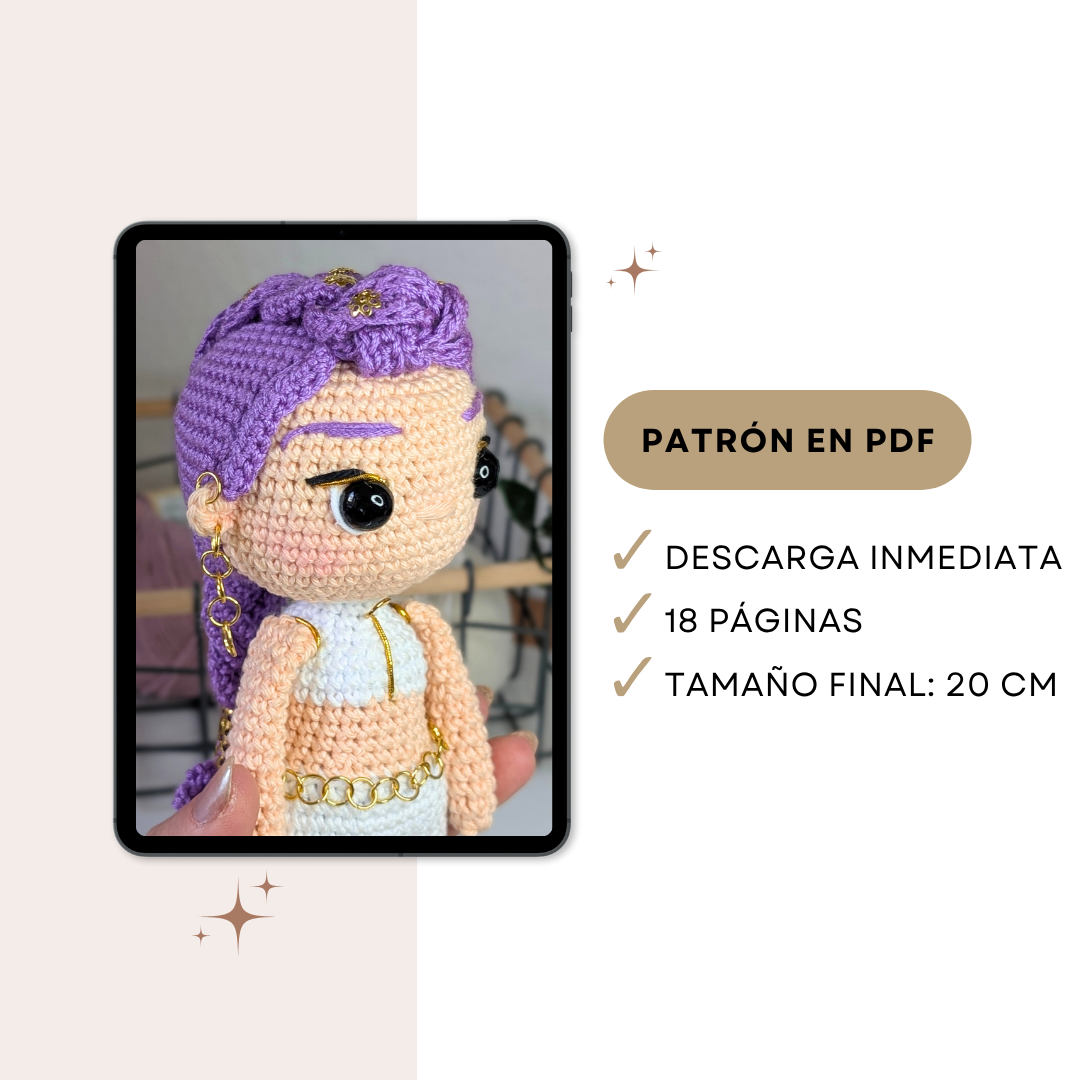 Amigurumi Pattern KPOP Demon Hunter Rumi – Chibi Crochet Doll PDF – KPOP Doll Crochet Pattern – Amigurumi Rumi Guerreras K-Pop