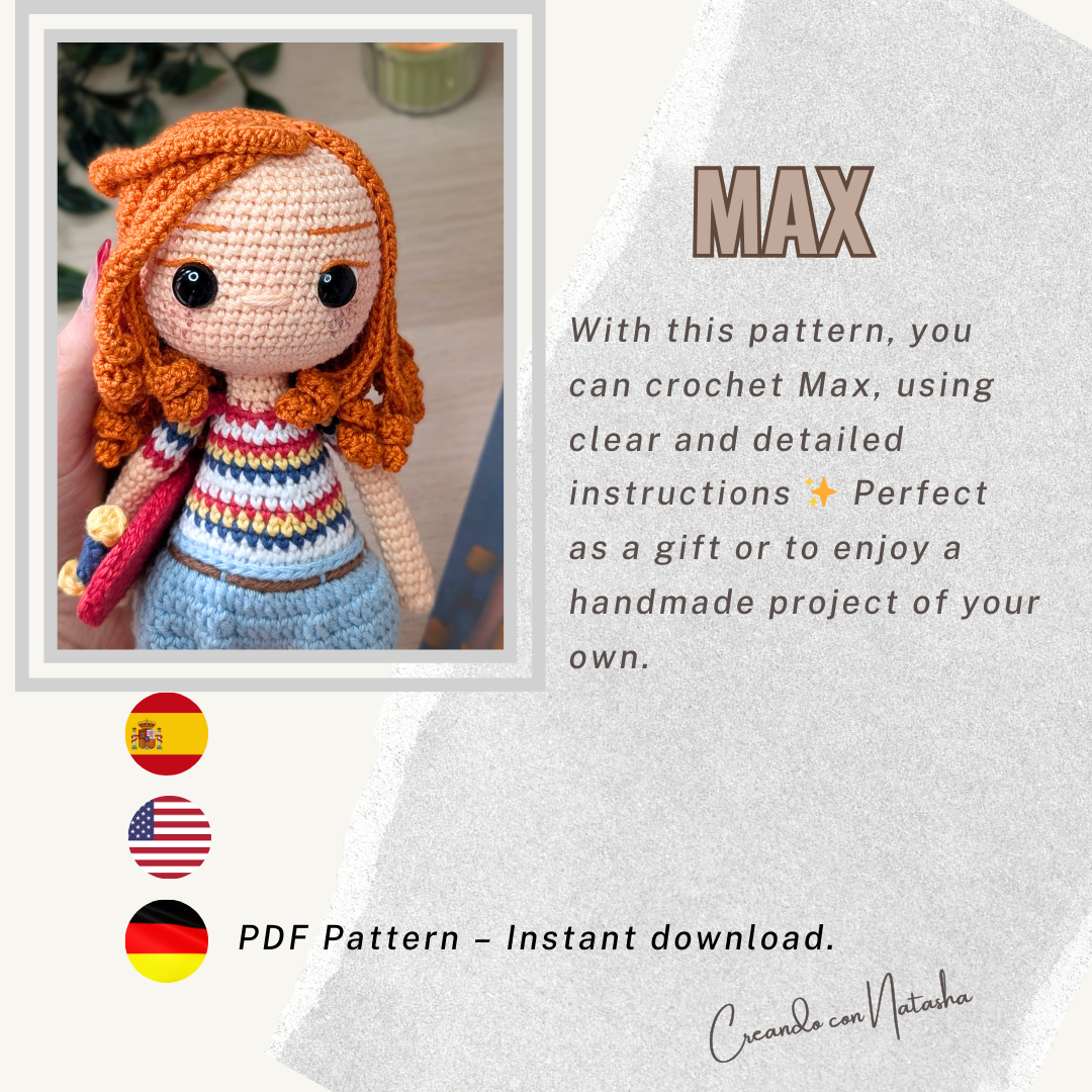 Max Amigurumi Crochet Pattern PDF – Digital Download (ES, EN, DE)