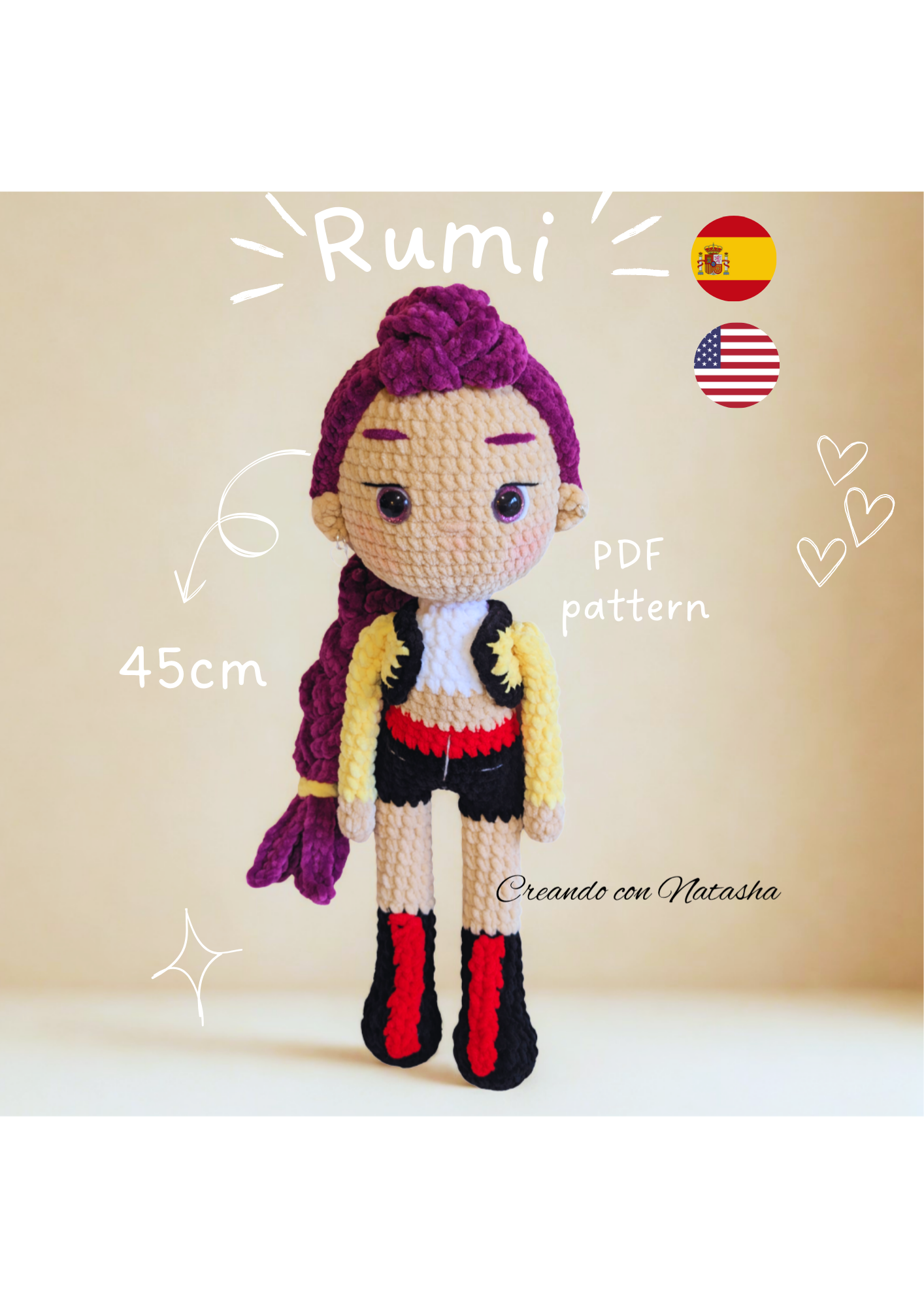 RUMI – Muñeca Amigurumi de 45 cm (Patrón PDF)