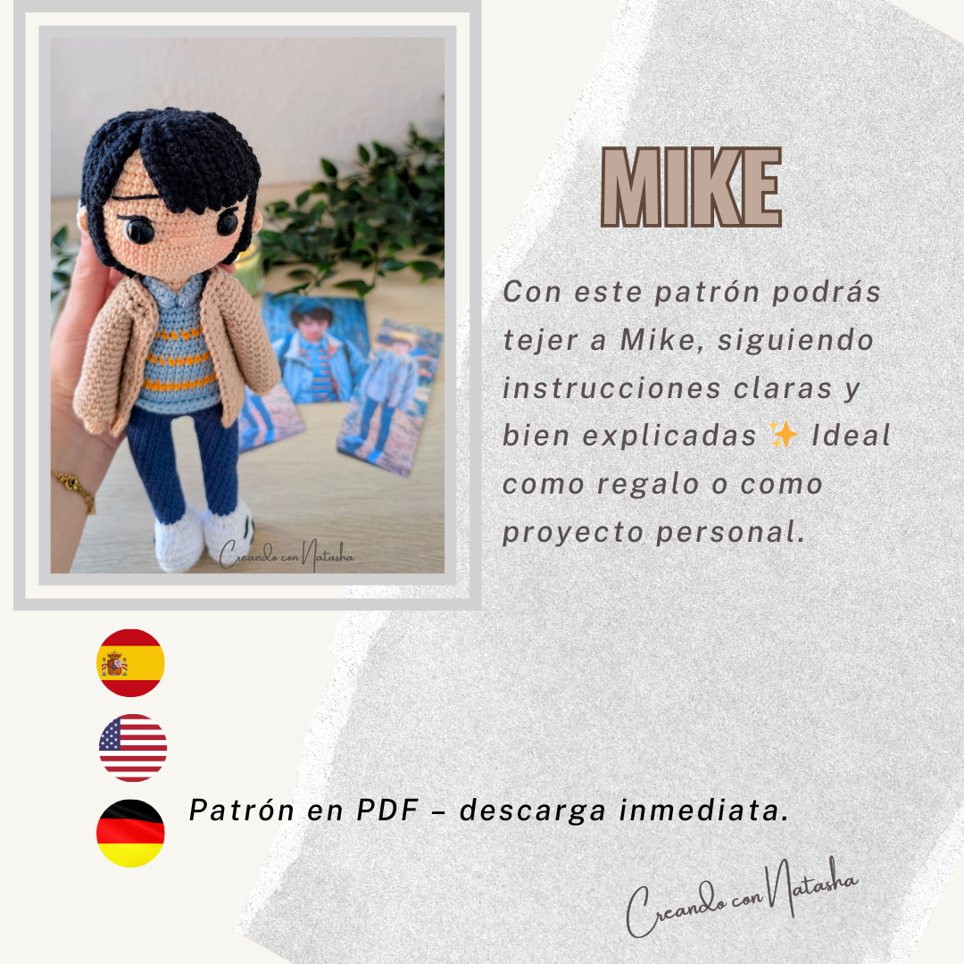 Mike Amigurumi Crochet Pattern PDF – Digital Download (ES, EN, DE)