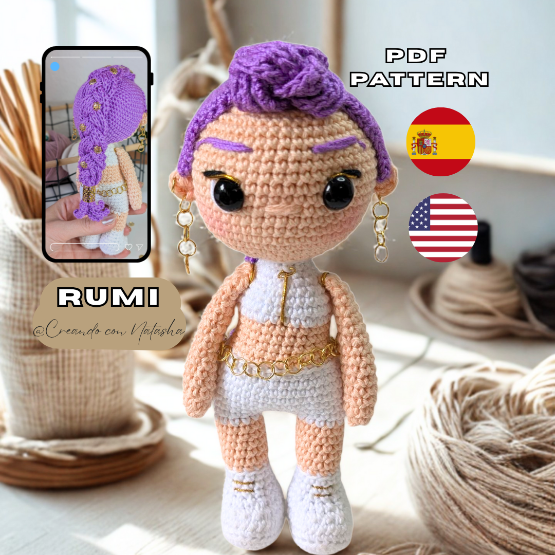 Amigurumi Pattern KPOP Demon Hunter Rumi – Chibi Crochet Doll PDF – KPOP Doll Crochet Pattern – Amigurumi Rumi Guerreras K-Pop