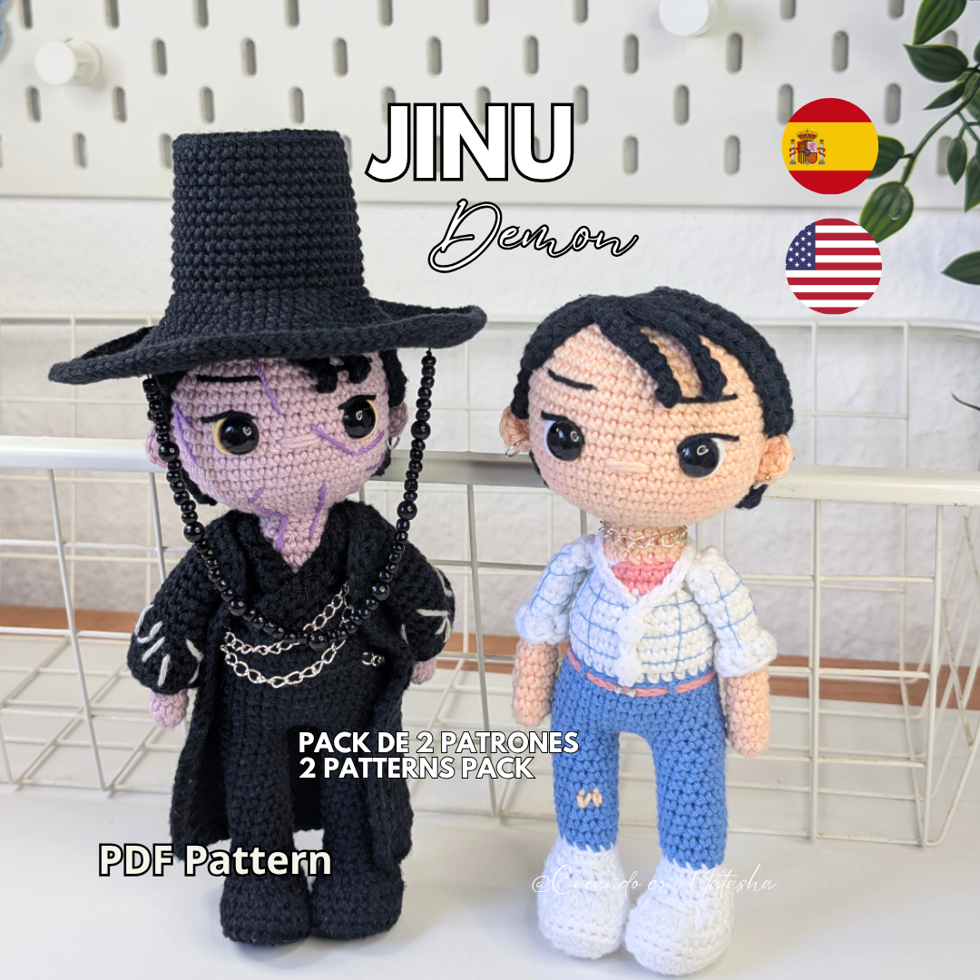 Crochet pattern bundle K-Pop Demon Hunters – Jinu, Jinu the Demon chibi dolls | PDF digital download