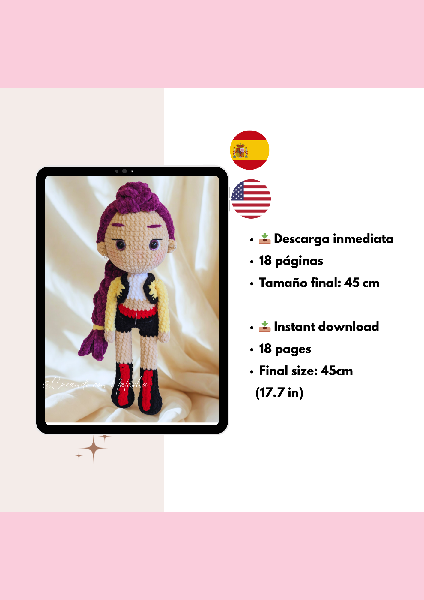 RUMI – Muñeca Amigurumi de 45 cm (Patrón PDF)