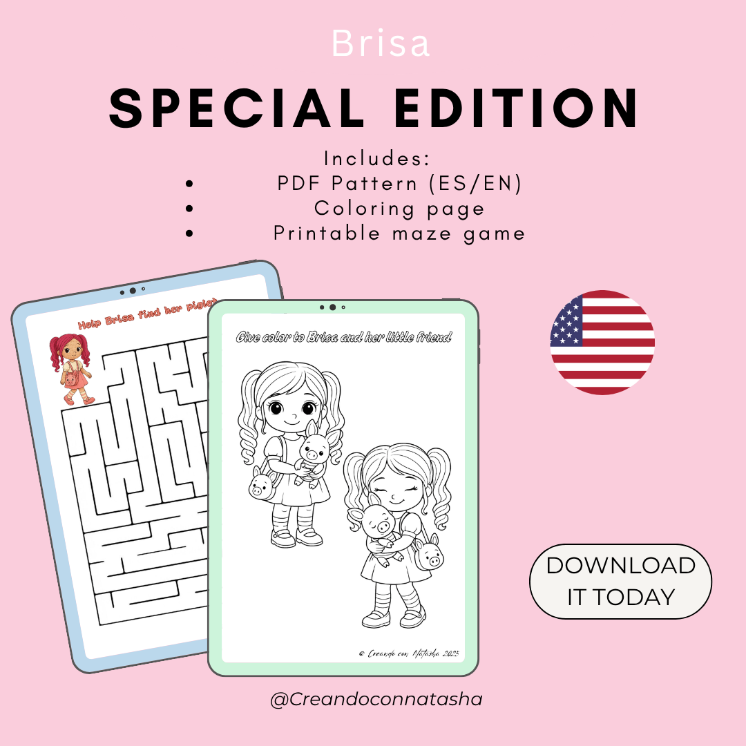 Amigurumi Doll PDF Pattern – Crochet Girl with Mini Pig – Instant Download 