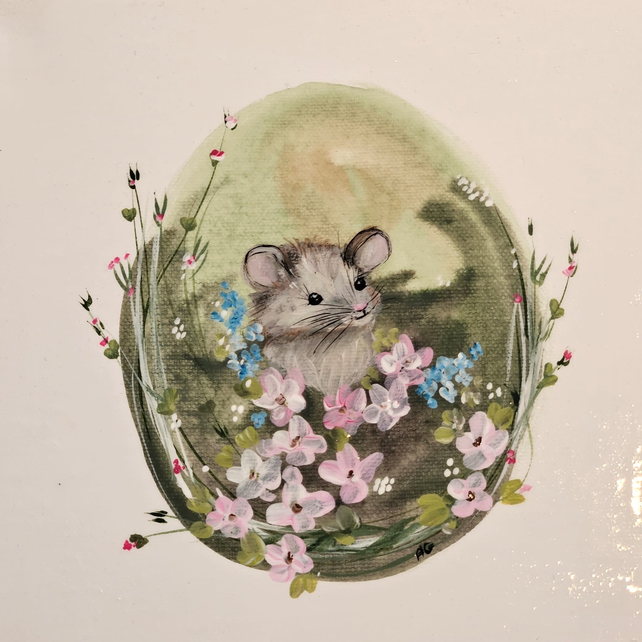 Souris - Acrylique sur toile 20×20cm vernis UV