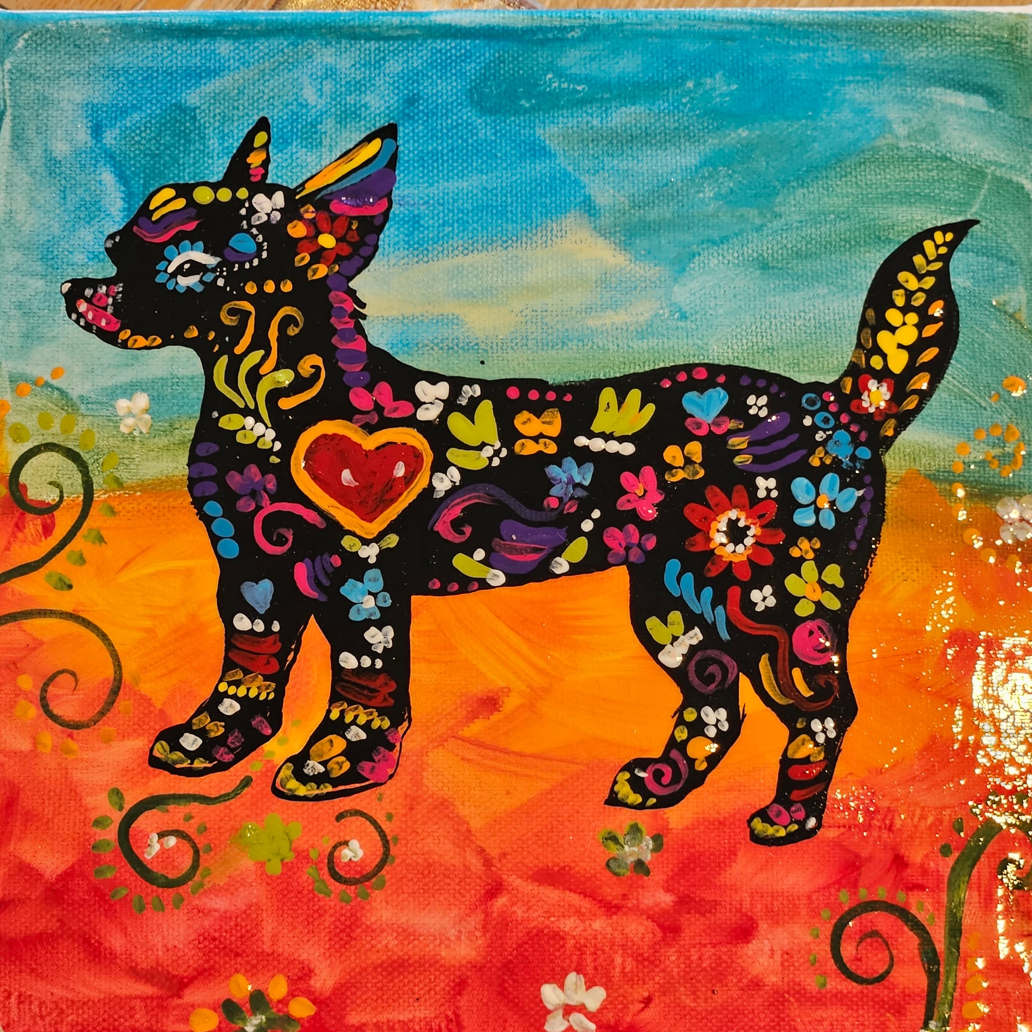Chien - Acrylique sur toile 20×20cm vernis UV