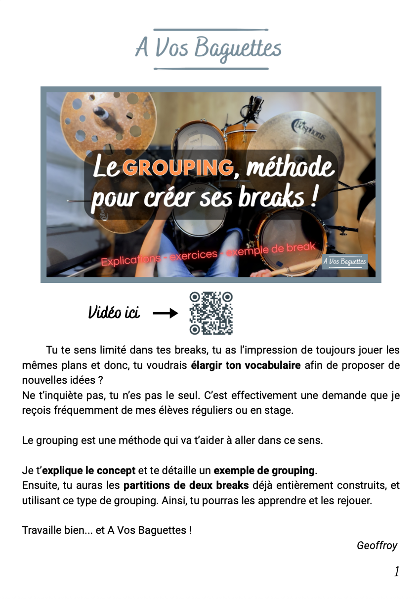 Fascicule GROUPING : Cours, partitions + 2 breaks détaillés