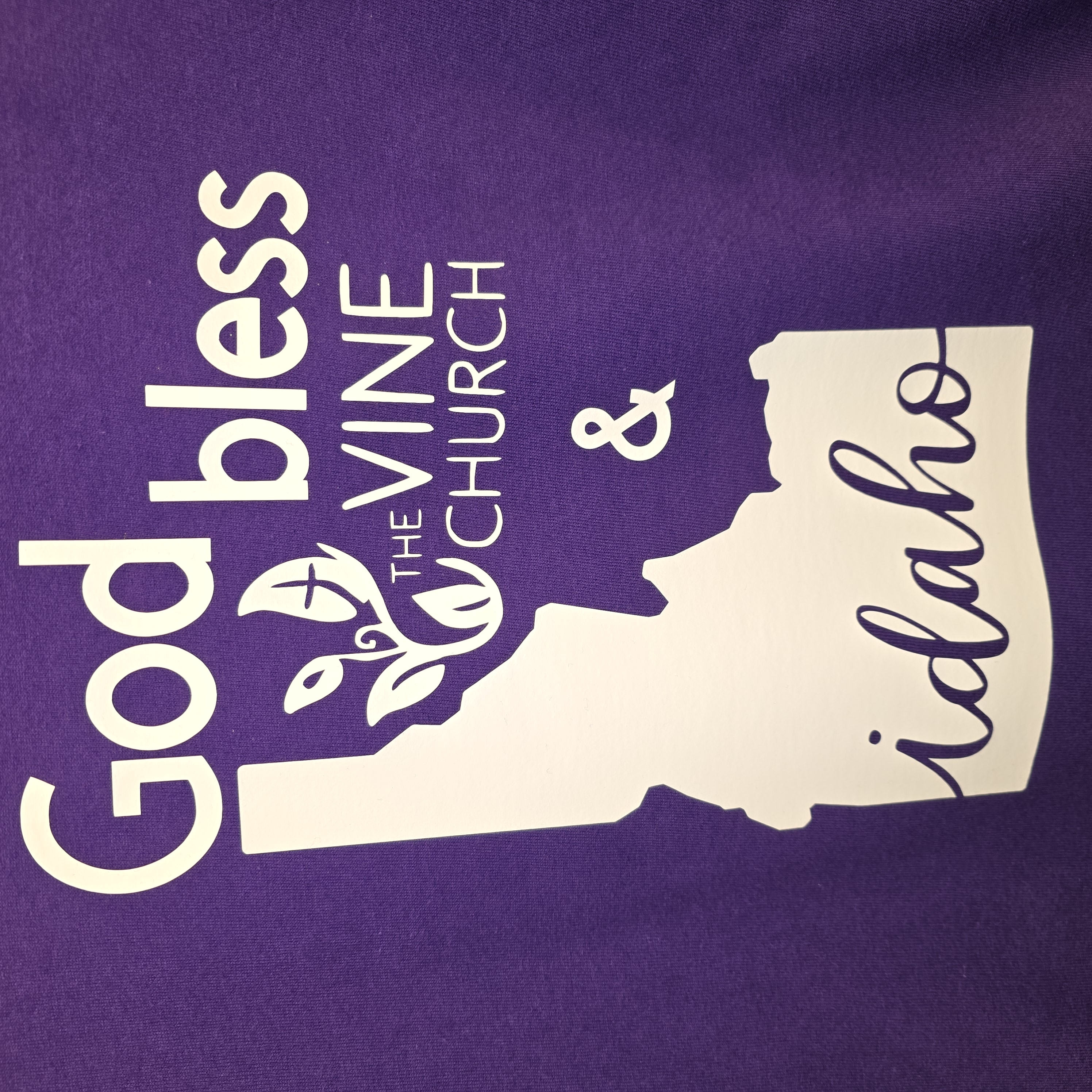 Purple "God Bless the Vine Church & Idaho" T-Shirt