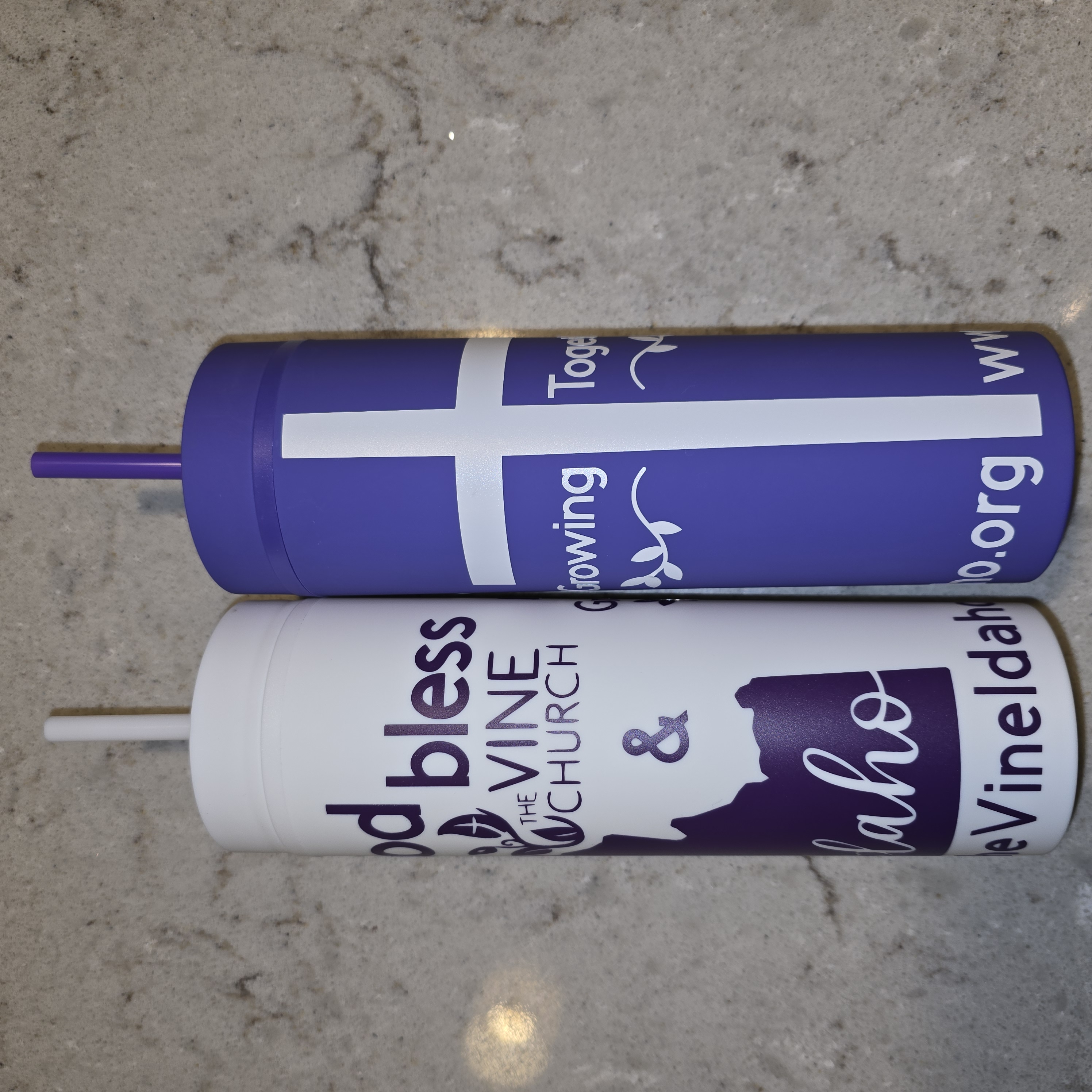Purple or White Insulated Tumbler with Straw from our "God Bless" collection