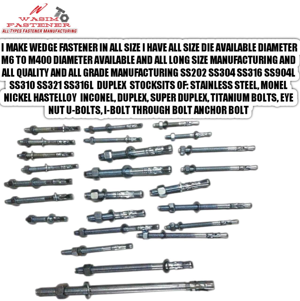 Stainless steel Wedge Anchor Fastener SS Wedge Anchor Bolt SS Anchor Bolt