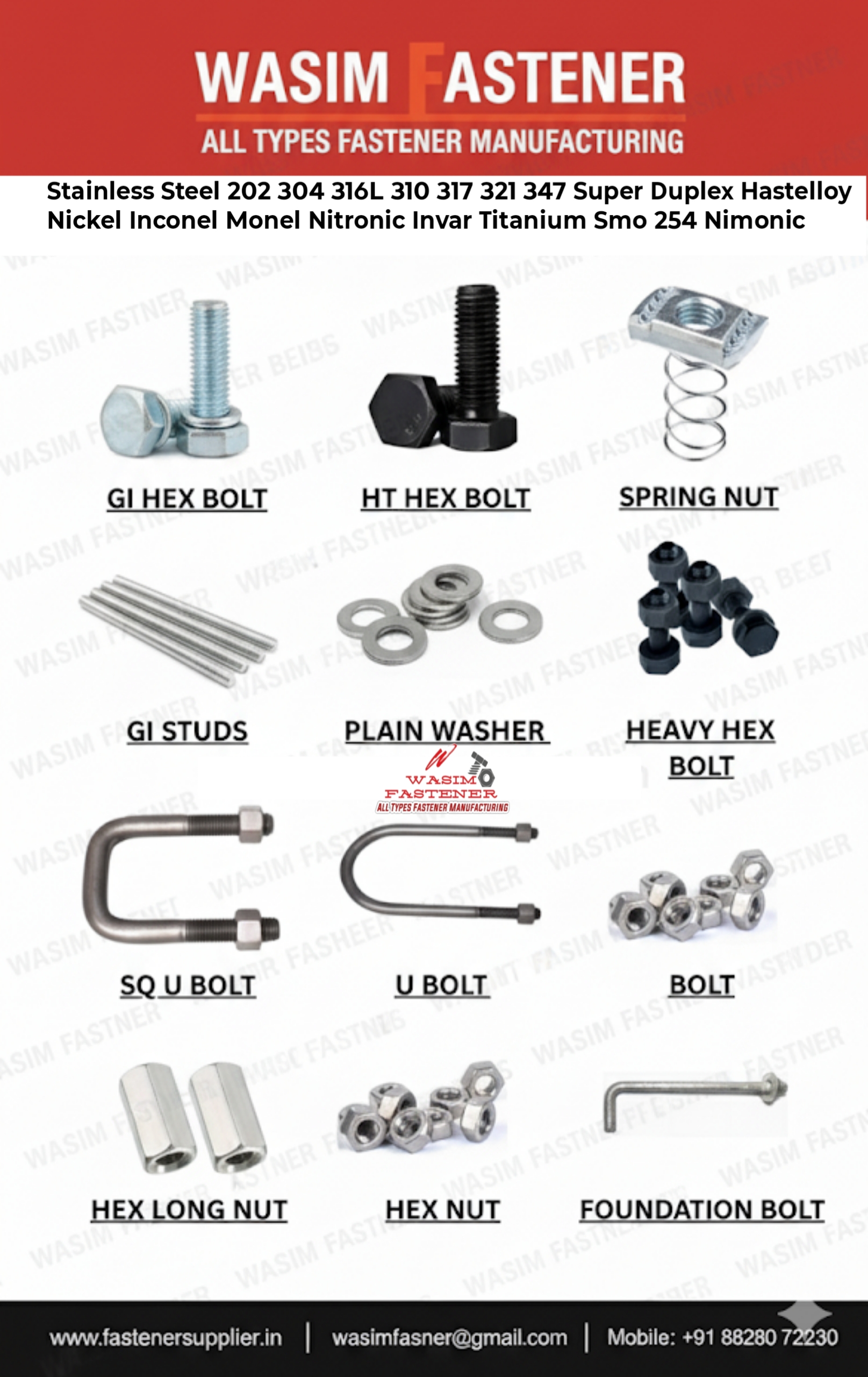 SPRING NUT HEX BOLT NUT WASHER FOUNDATION BOLT J BOLT U BOLTS STUD BOLTS L BOLTS