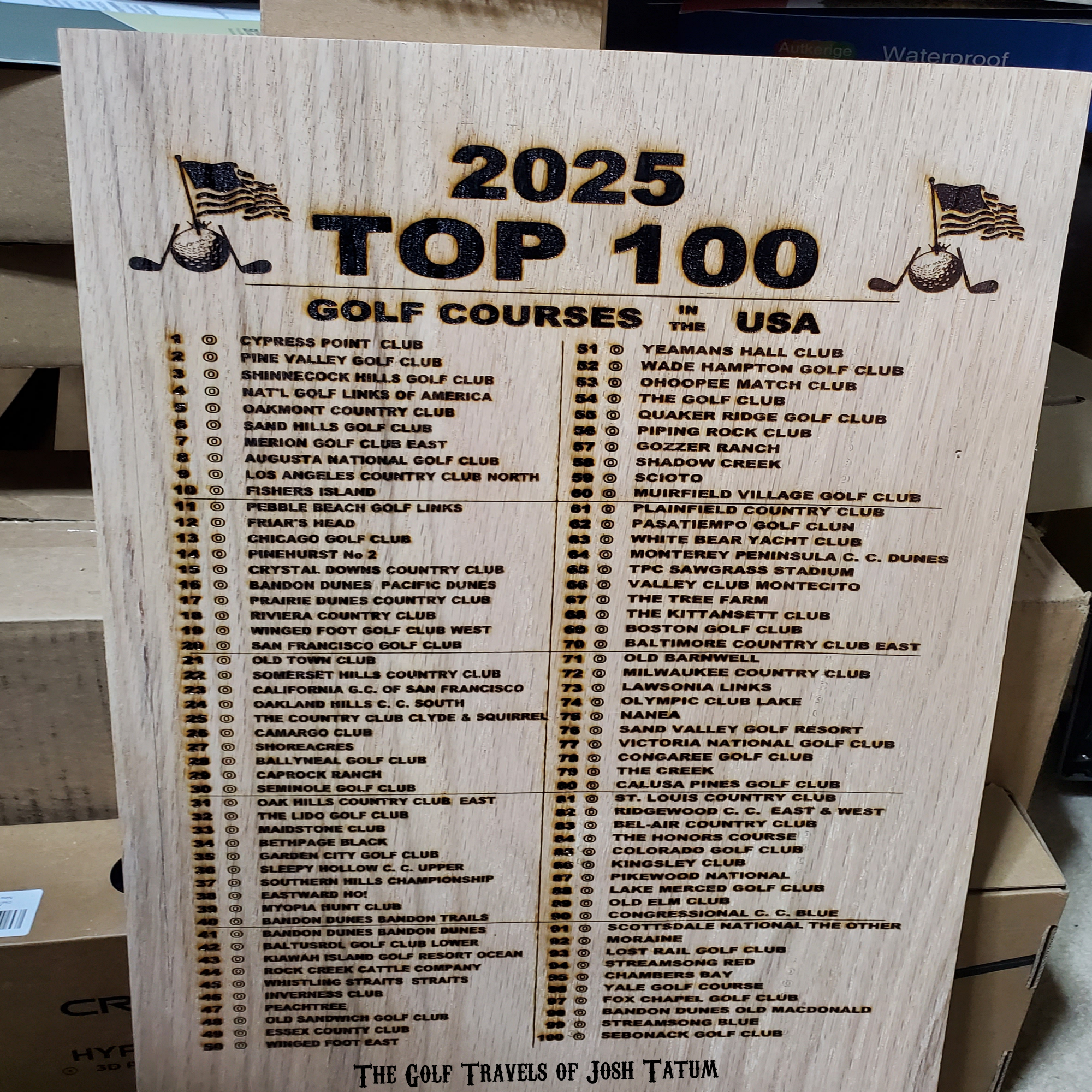 Top 100 Golf Courses USA's Finest Golf Courses 2025 Showcase Custom Oak Plaque. PERSONALIZED Free w/Ball Push pins Golfers Perfect Gift