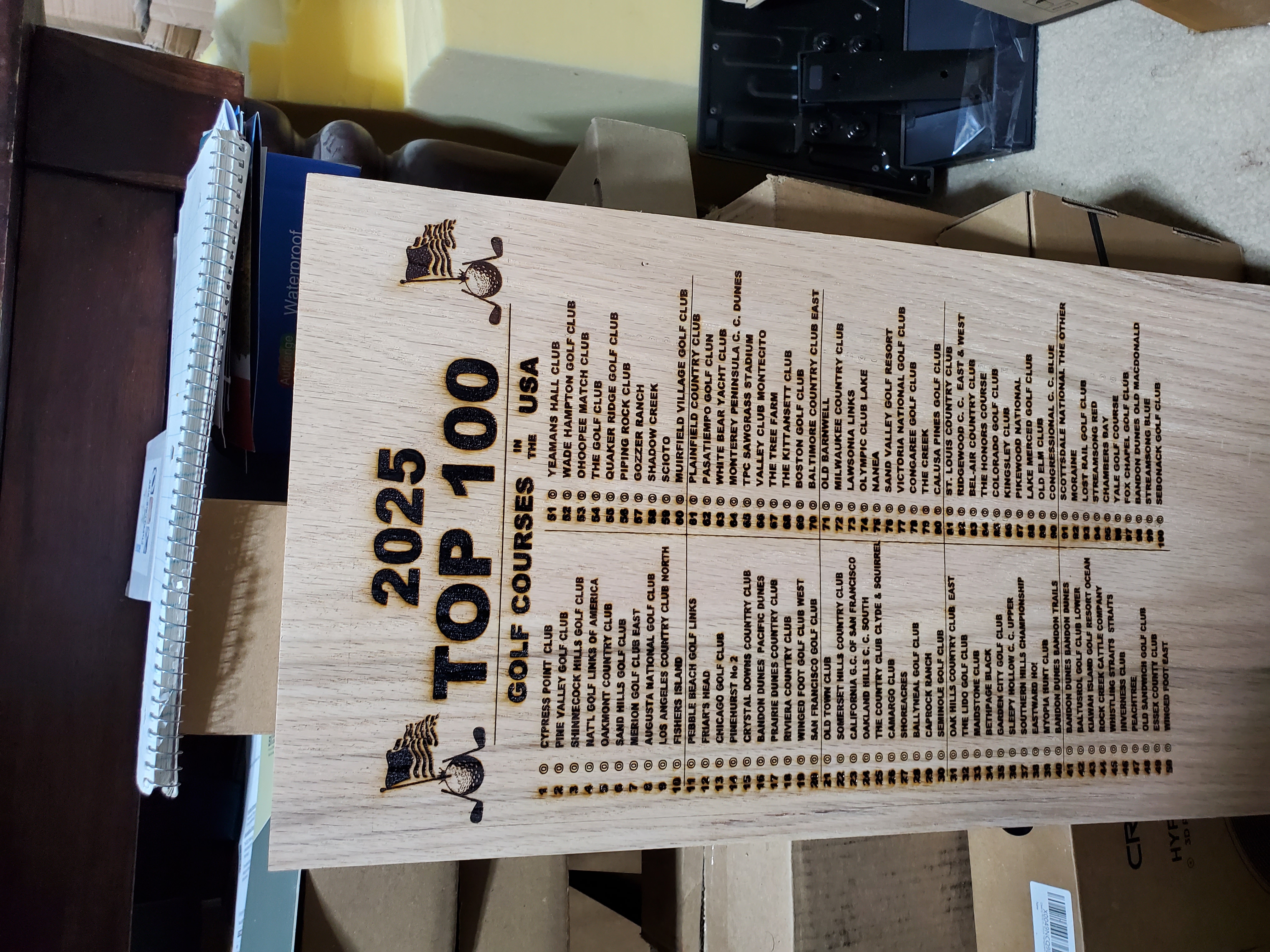 Top 100 Golf Courses USA's Finest Golf Courses 2025 Showcase Custom Oak Plaque. PERSONALIZED Free w/Ball Push pins Golfers Perfect Gift