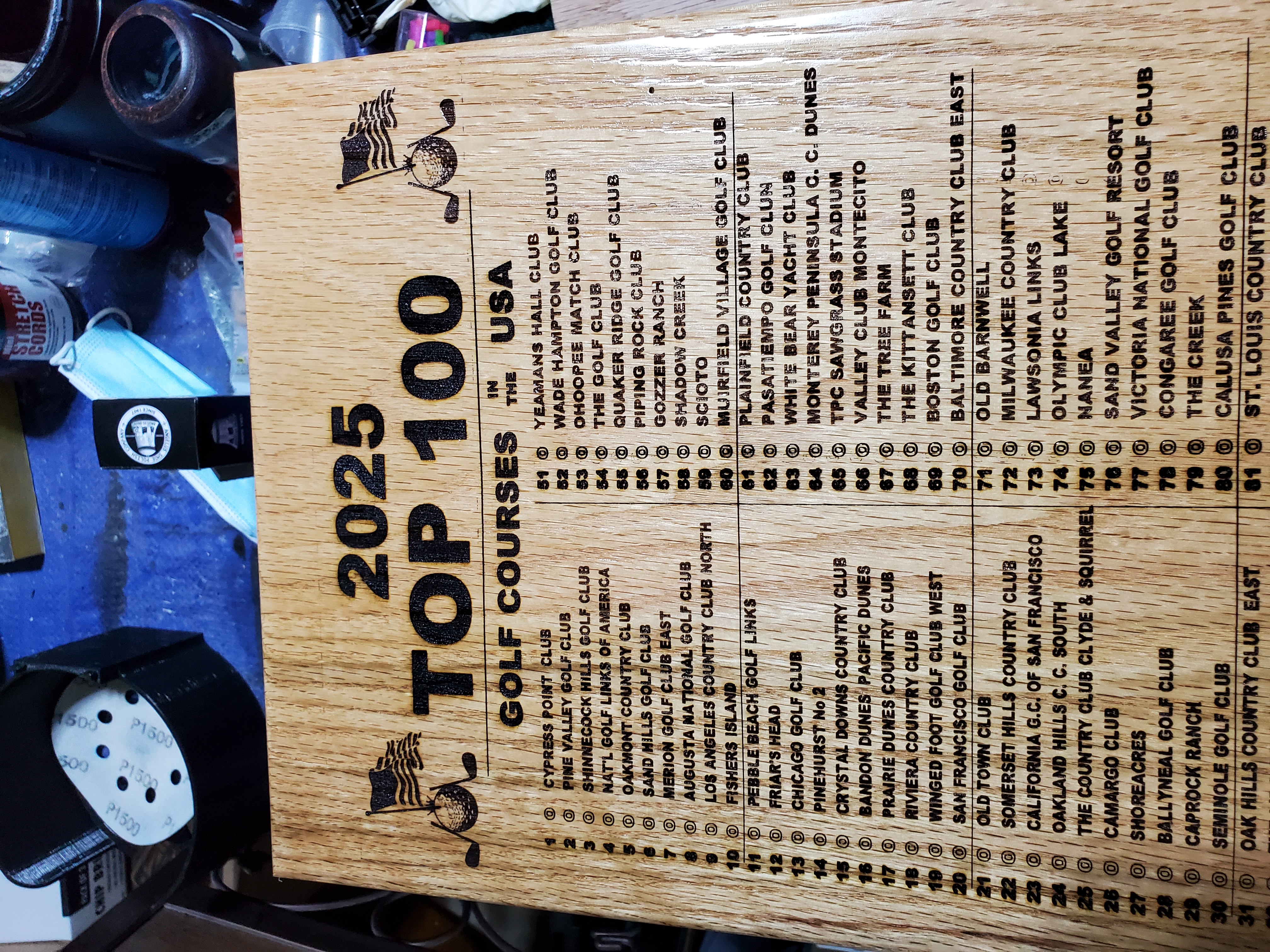 Top 100 Golf Courses USA's Finest Golf Courses 2025 Showcase Custom Oak Plaque. PERSONALIZED Free w/Ball Push pins Golfers Perfect Gift
