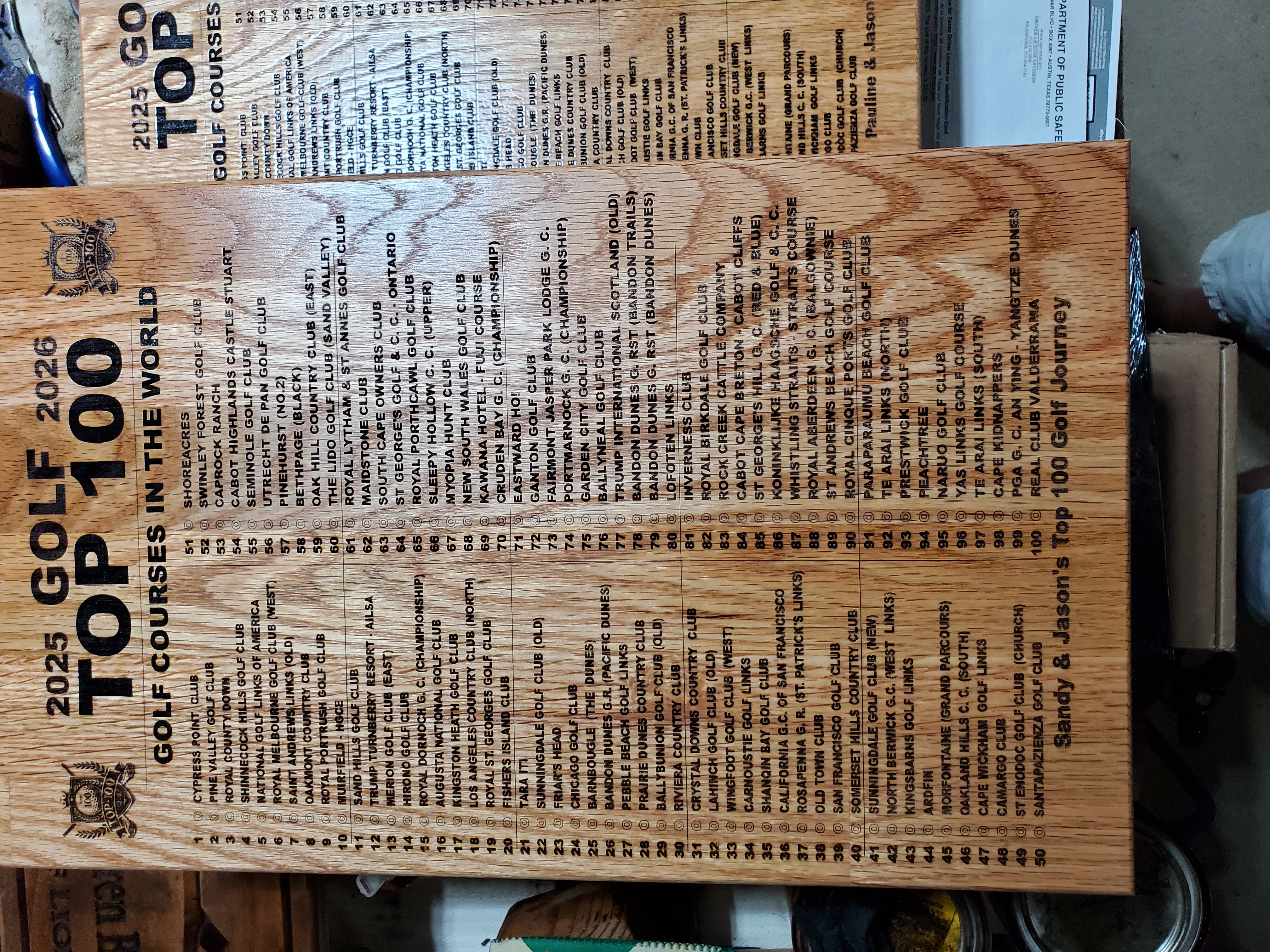 WORLD'S TOP 100 RANKED GOLF COURSES The Finest Golf Courses 2025 - 2026 Showcase Custom Oak Plaque PERSONALIZED Free w/Ball Push pins Ultimate Golfers Gift