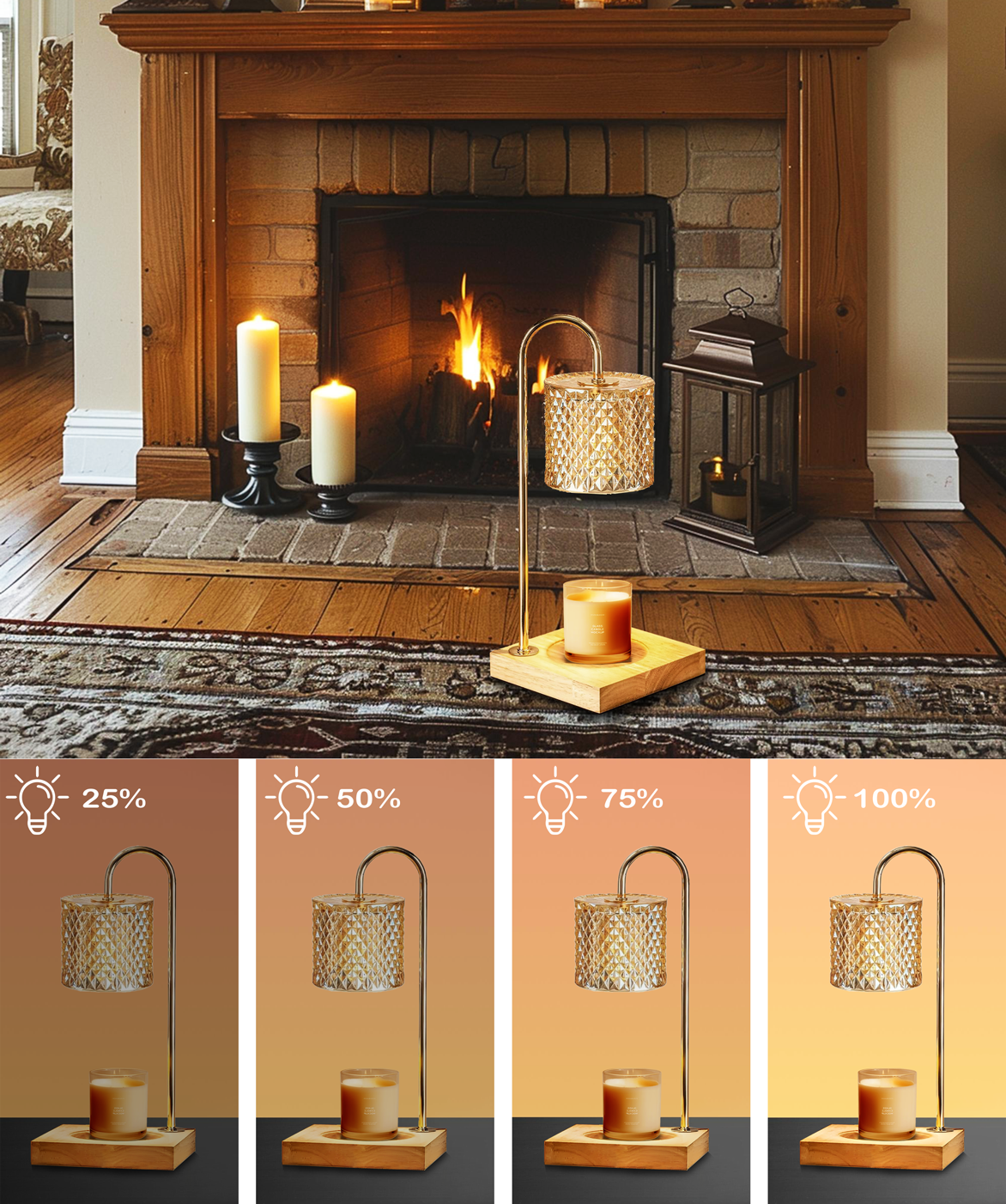 Candle Warmer lamp, Vintage lamp, Electric Wax Melter with Timer, 2 Bulbs, Small & Large Jars Candles, Wooden Base, Vintage Decor, Housewarming Gift, Dimmable Candle Warmer (Classic)