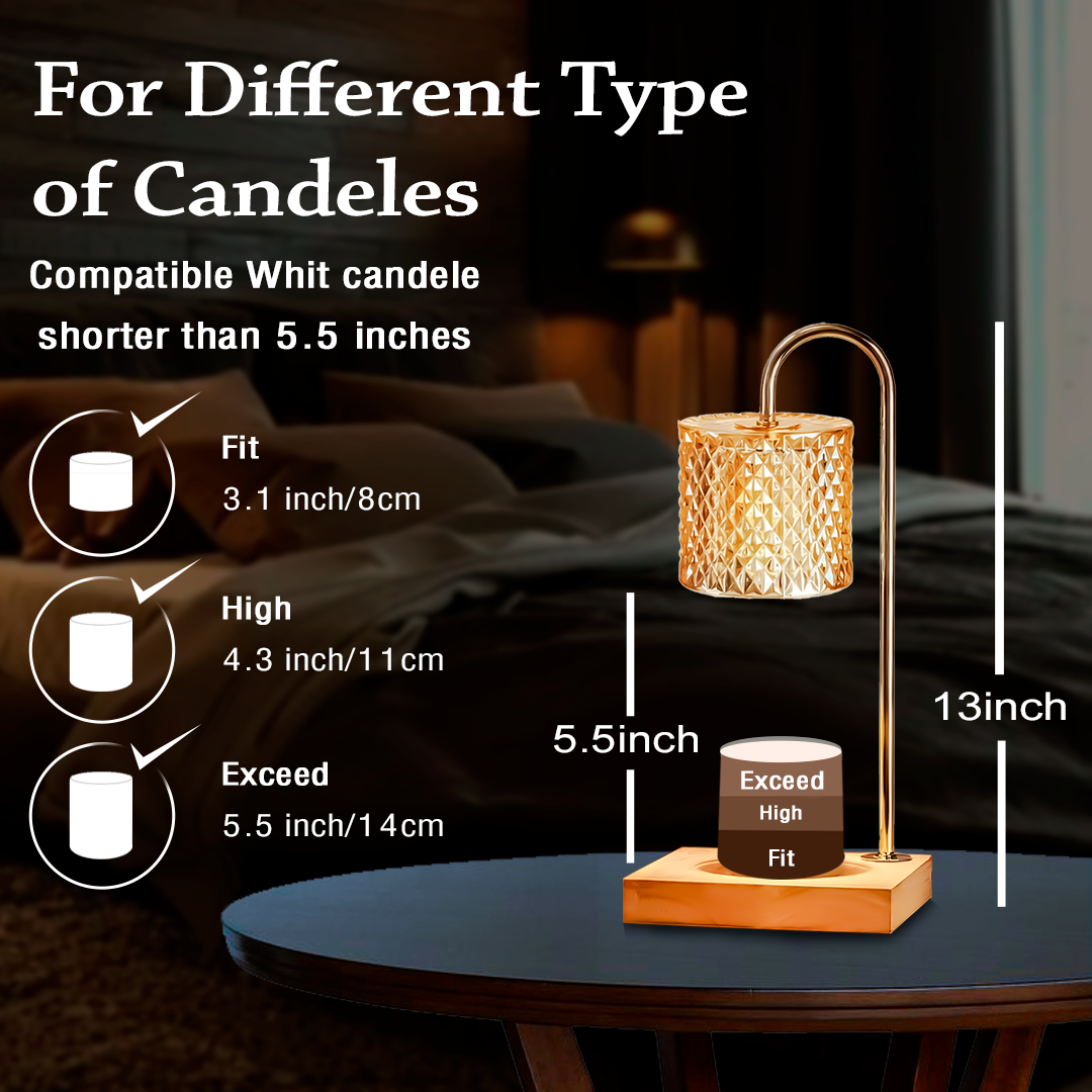 Candle Warmer lamp, Vintage lamp, Electric Wax Melter with Timer, 2 Bulbs, Small & Large Jars Candles, Wooden Base, Vintage Decor, Housewarming Gift, Dimmable Candle Warmer (Classic)