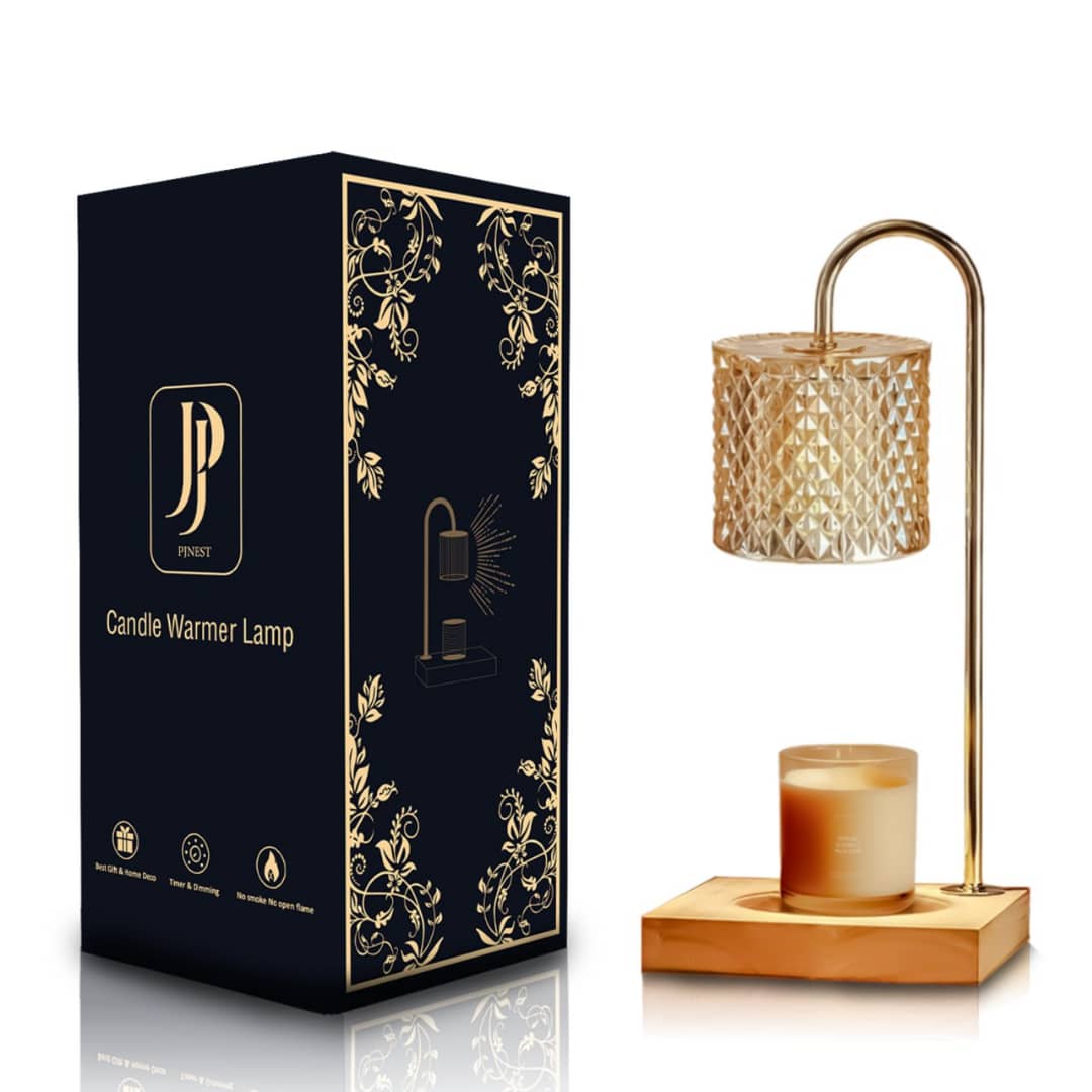 Candle Warmer lamp, Vintage lamp, Electric Wax Melter with Timer, 2 Bulbs, Small & Large Jars Candles, Wooden Base, Vintage Decor, Housewarming Gift, Dimmable Candle Warmer (Classic)