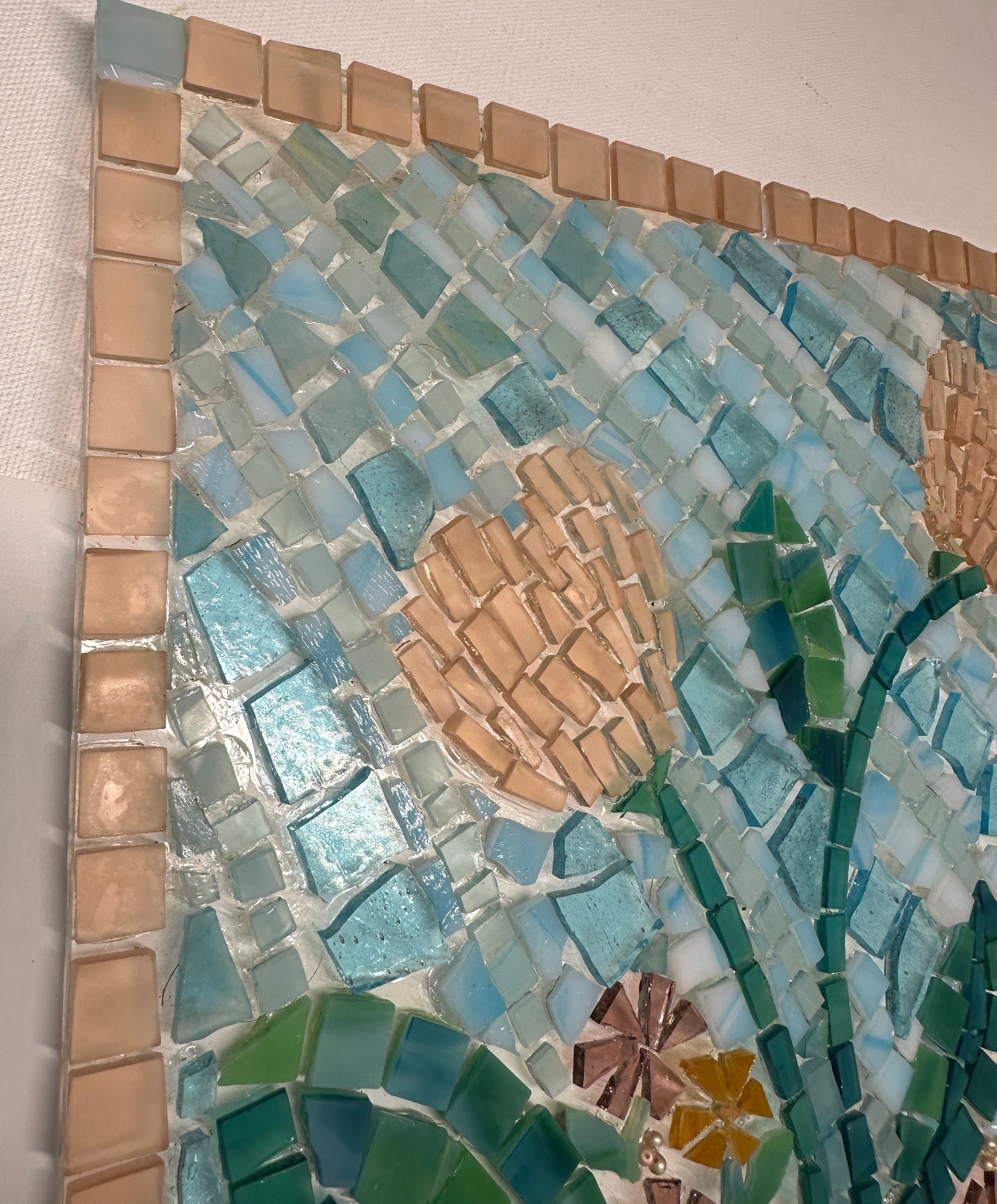 Spring Flowers is a pretty, pastel glass-on-glass Original Mosaic Wall Art, home decor, original art by artist, friend gift, artist original