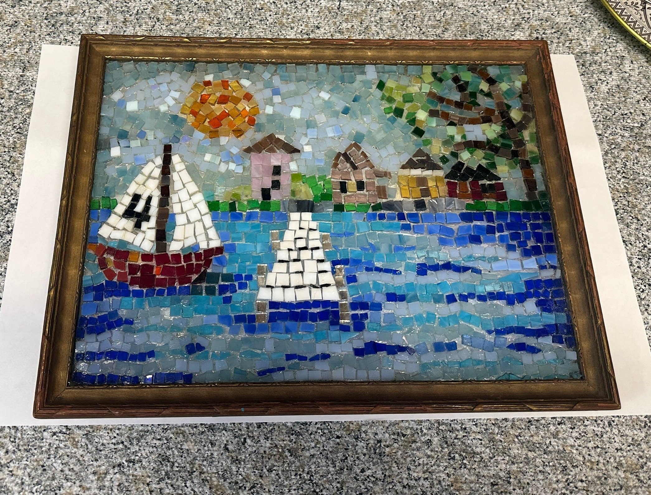 Chautauqua Lake is a glass-on-glass Original Mosaic Wall Art, home decor, original art by artist, wall decor,  MTG Christian Gifts
