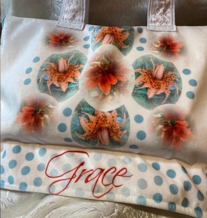 God's Grace Bible Study tote bag, book bag, garden lilies, Christian Bible bag, Velvet, FREE Sachet, OOAK gift for you or a loved one