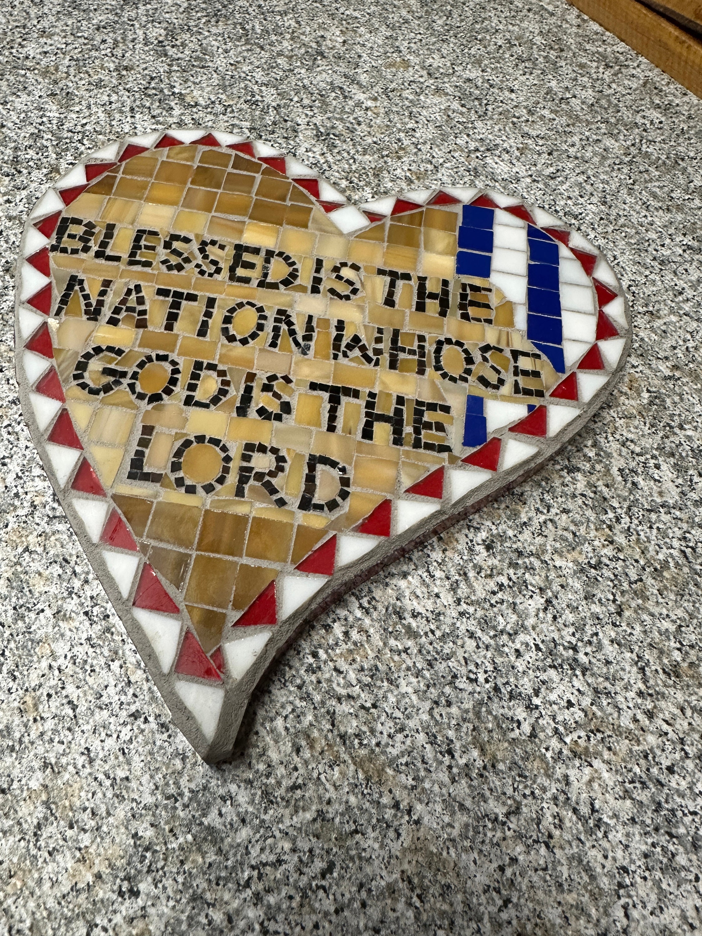 Blessed is the Nation Whose God is the Lord Original Mosaic Wall Art, OOAK patriotic wall decor, Christian gift, gift for your friend
