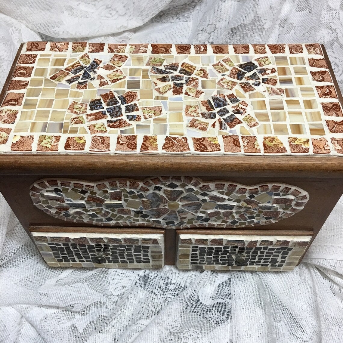 TREASURES and MEMORIES Original Mosaic Box with Drawers, special occasion gift, gift for a friend, home decor