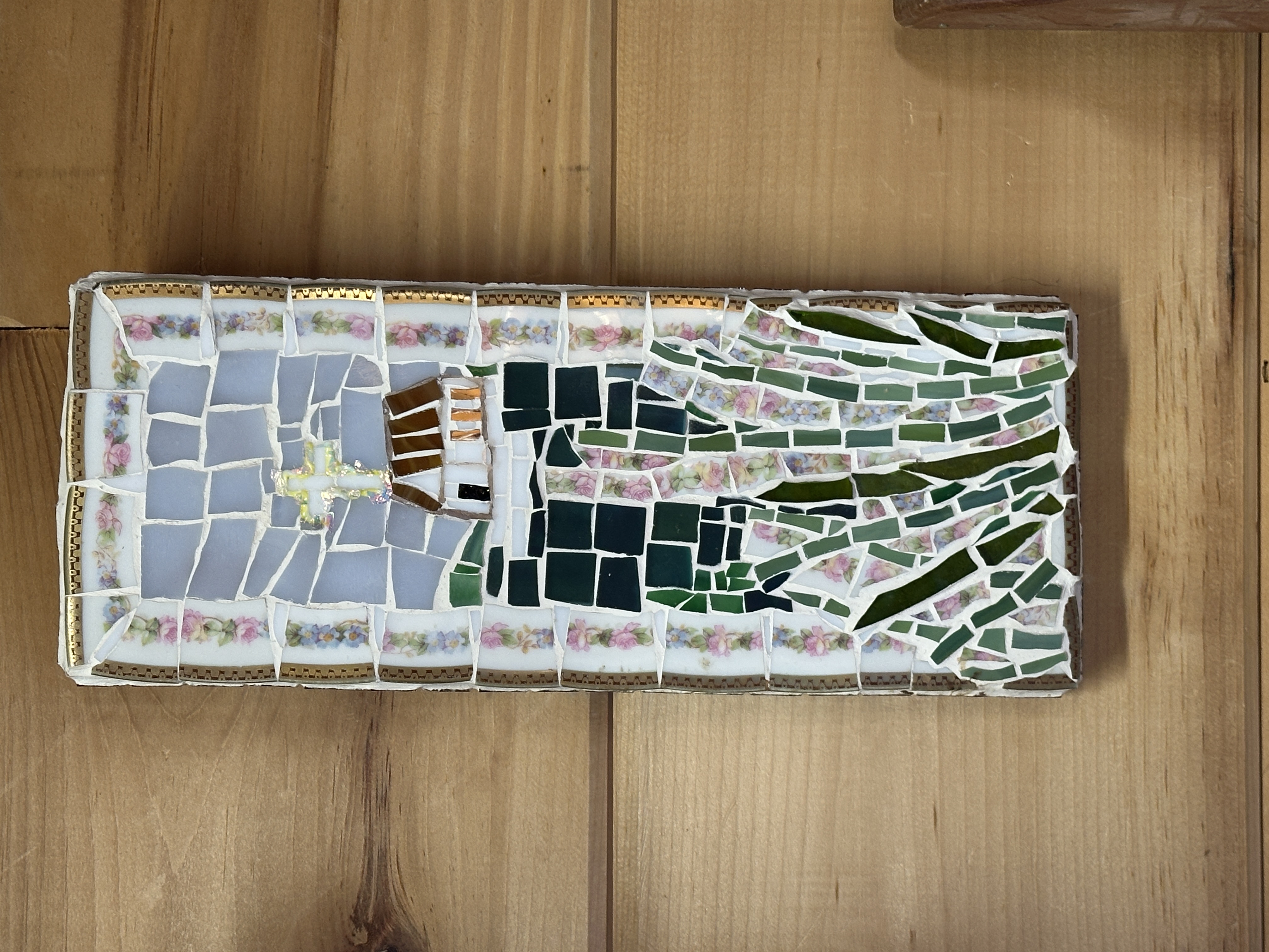 Church in the Meadow is Original Mosaic Wall Art, home decor, original art by artist, artist original mosaic, wall decor, gift for friend