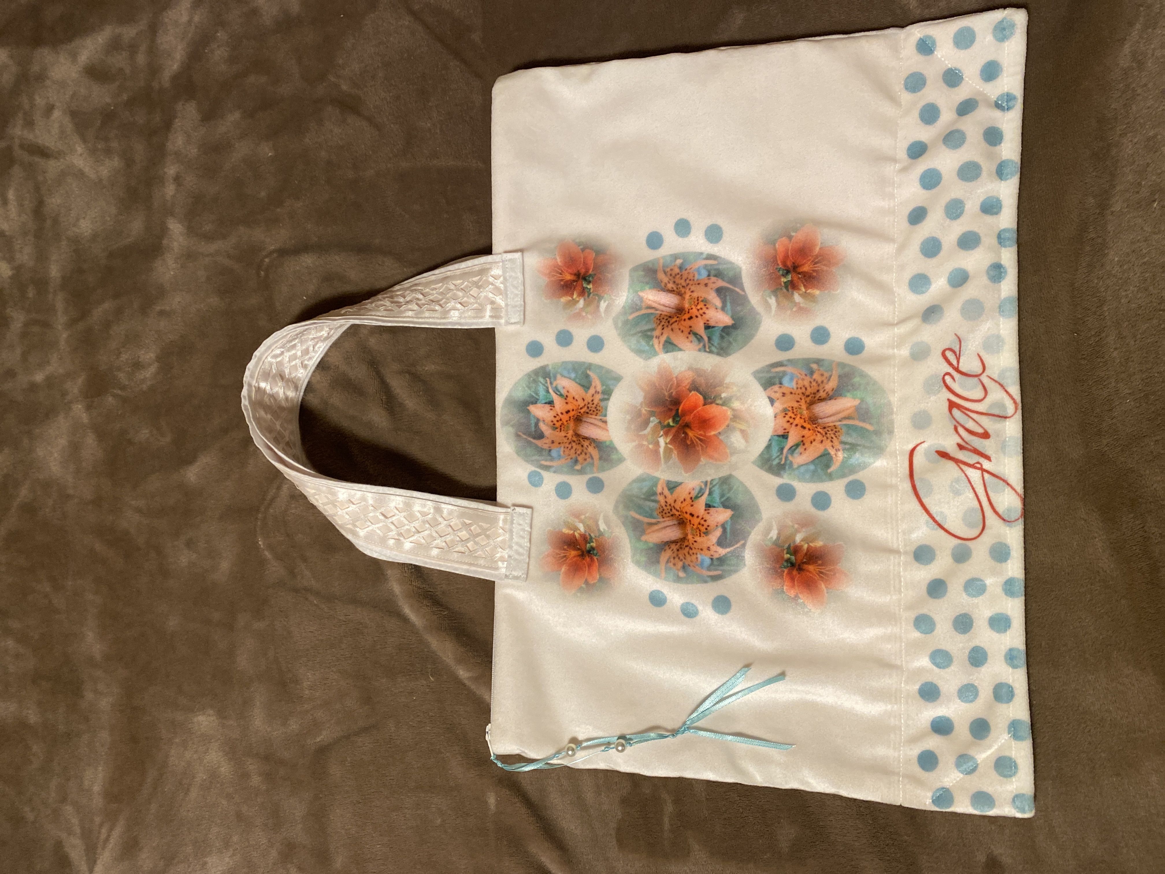 God's Grace Bible Study tote bag, book bag, garden lilies, Christian Bible bag, Velvet, FREE Sachet, OOAK gift for you or a loved one