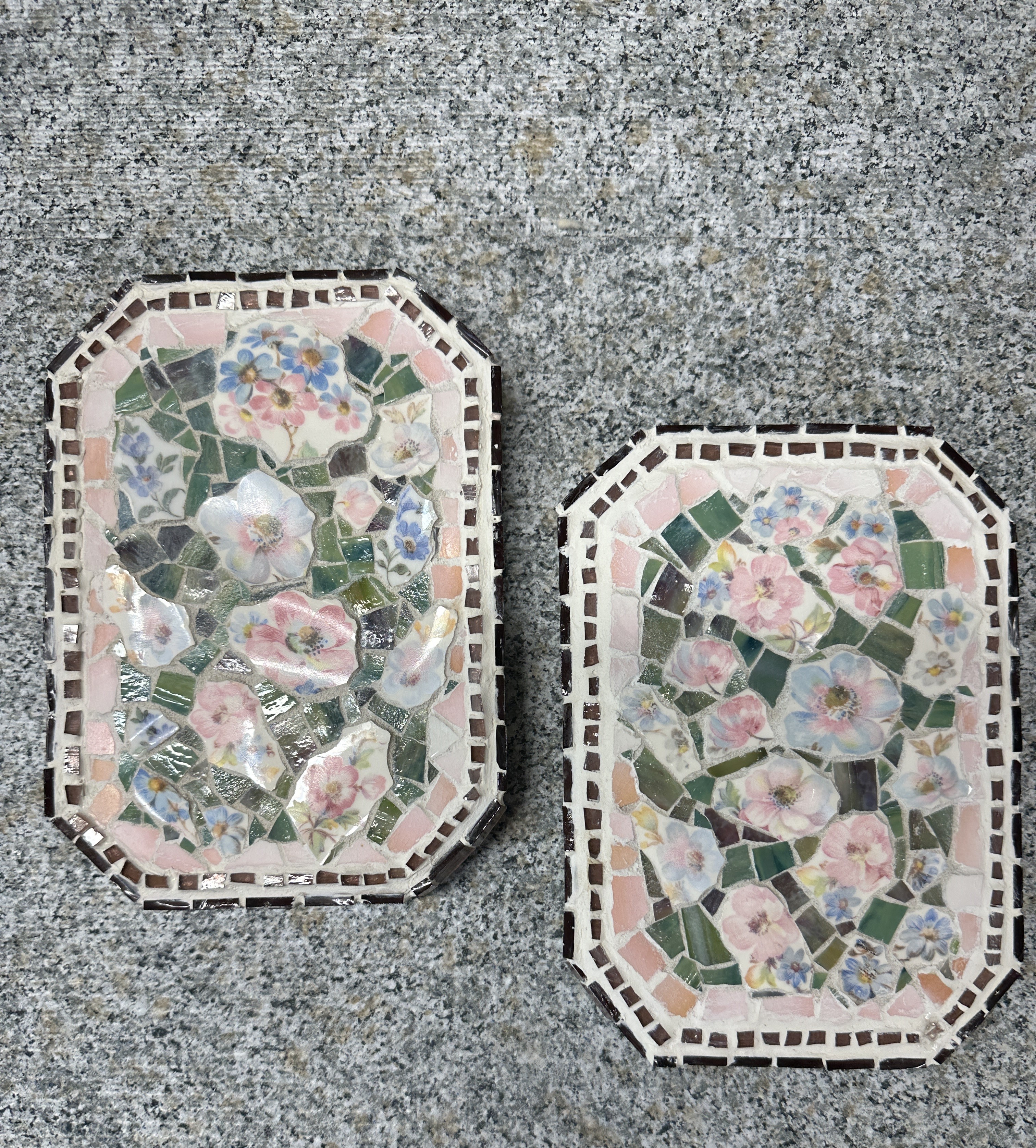 Pink Floral Pair is Original Mosaic Wall Art, home decor, original art by artist, mixed media, wall decor, flowers 