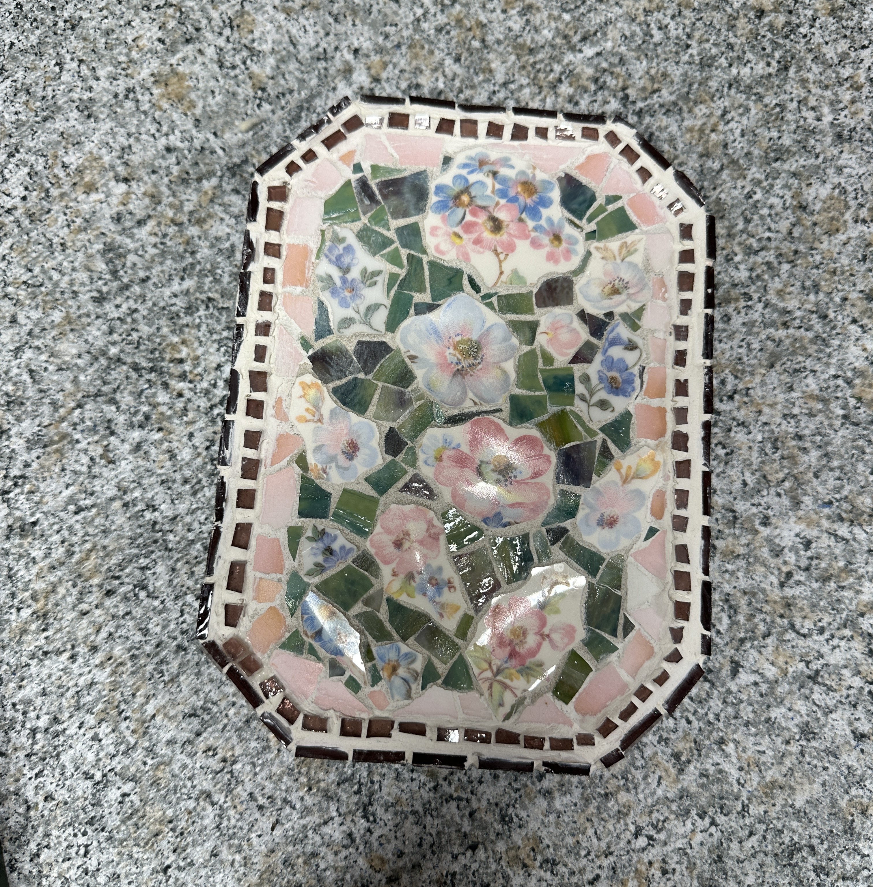 Pink Floral Pair is Original Mosaic Wall Art, home decor, original art by artist, mixed media, wall decor, flowers 