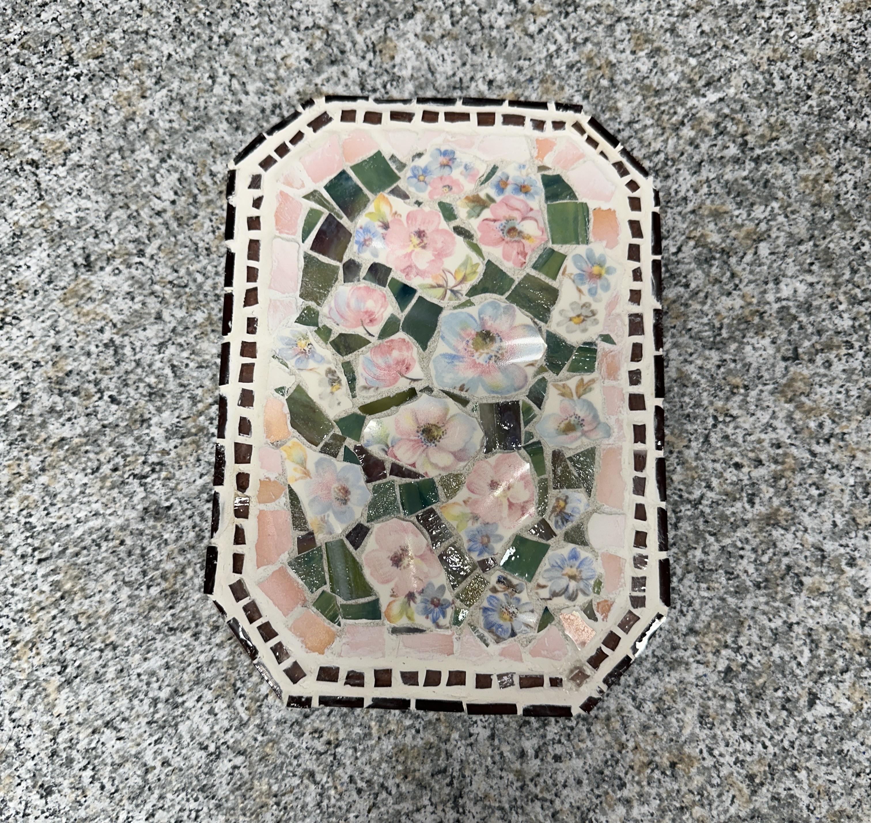 Pink Floral Pair is Original Mosaic Wall Art, home decor, original art by artist, mixed media, wall decor, flowers 