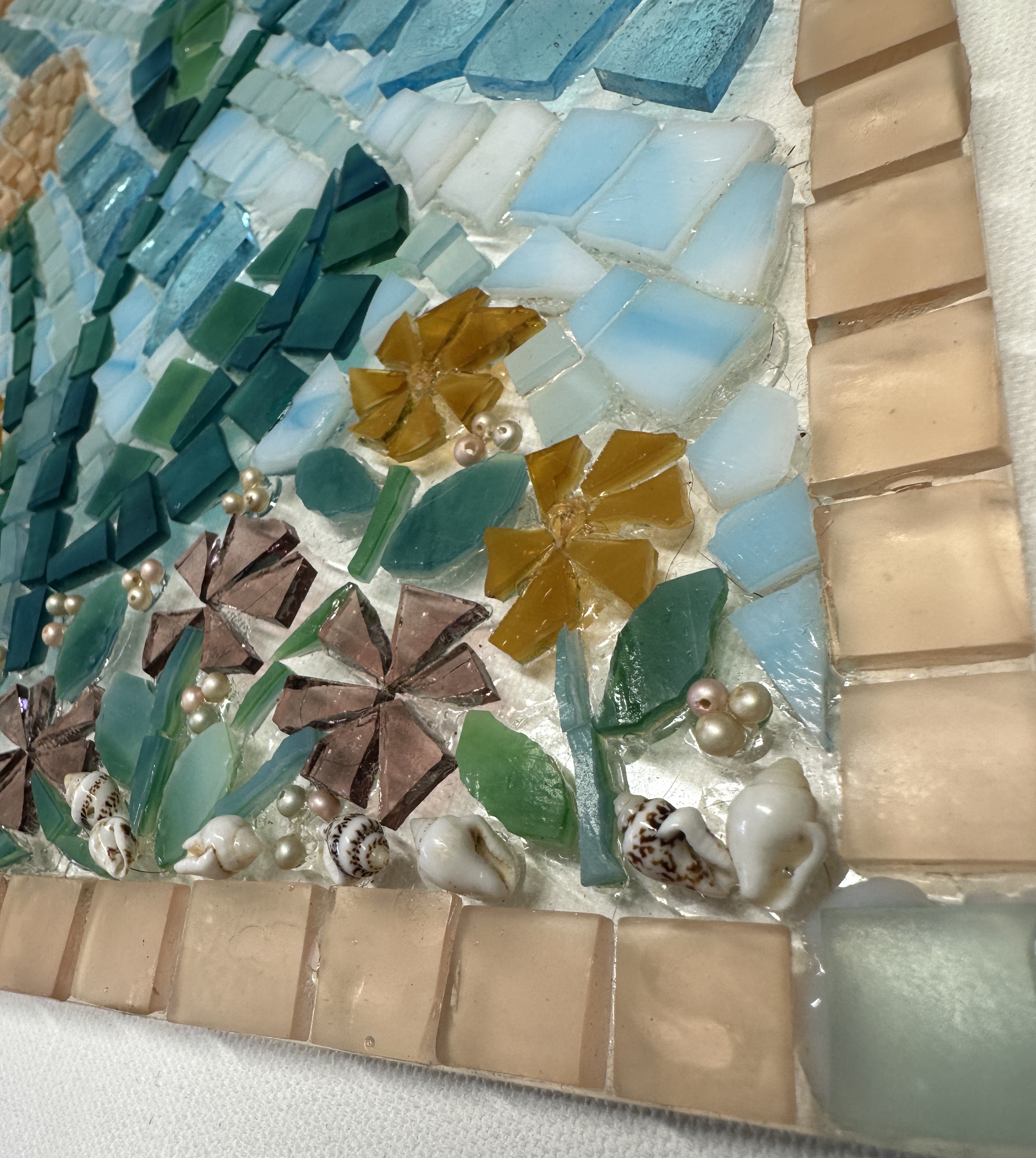 Spring Flowers is a pretty, pastel glass-on-glass Original Mosaic Wall Art, home decor, original art by artist, friend gift, artist original