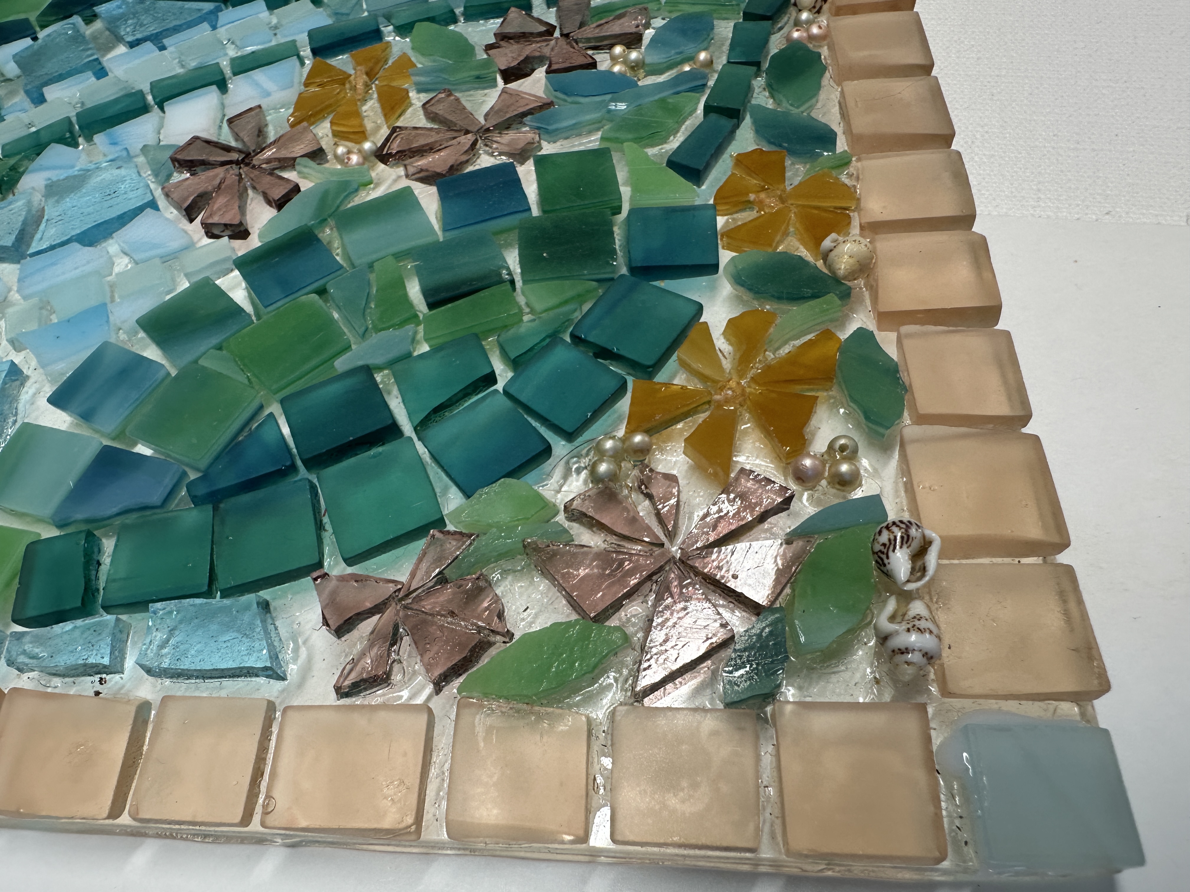 Spring Flowers is a pretty, pastel glass-on-glass Original Mosaic Wall Art, home decor, original art by artist, friend gift, artist original