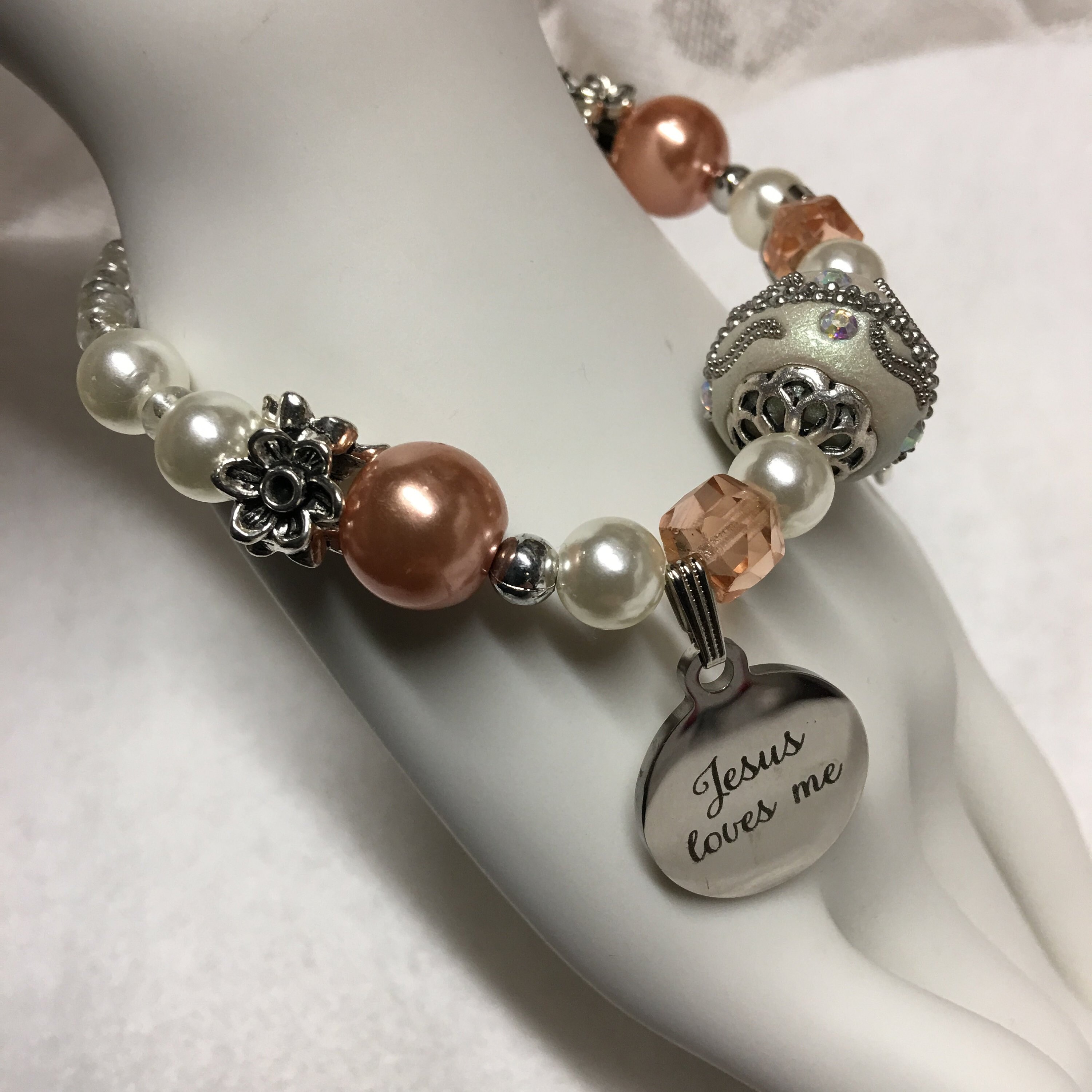 Jesus Loves Me Charm! Faith Charm! Feminine, with beautiful beads and Christian message, wonderful and pretty Christian gift!