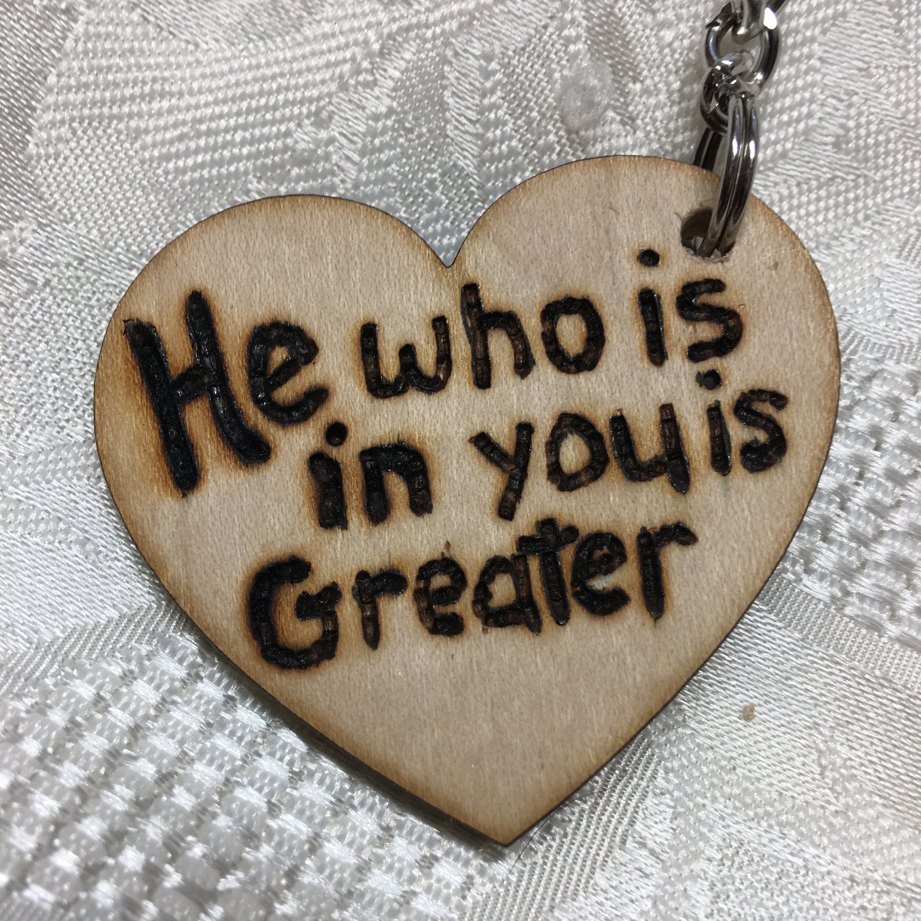He Who Is In You Christian Keychain, great gift for Christmas, gift for friend, 1 John 4:4 Scripture