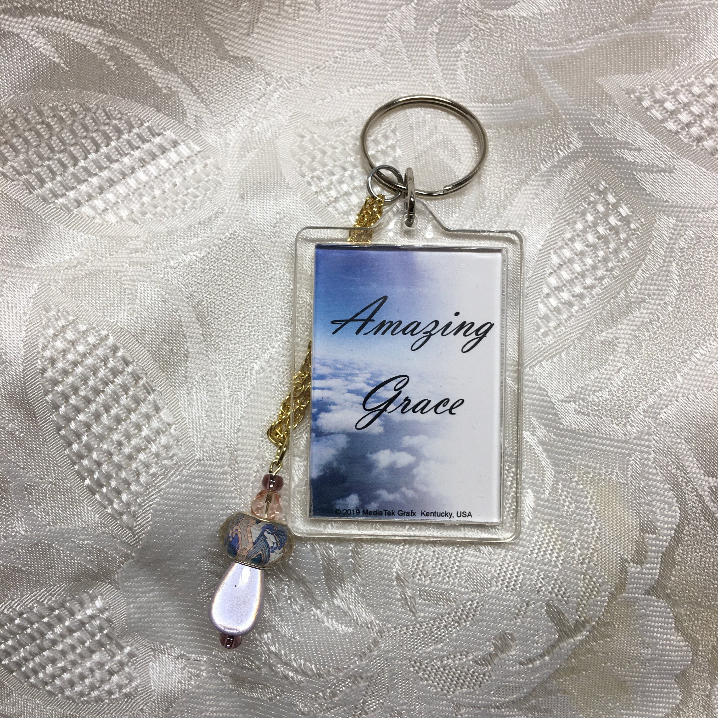 AMAZING GRACE Keychain with pretty beads, Ephesians 2:8 with key ring great gift for Christmas gift for friend, Christian Accessory