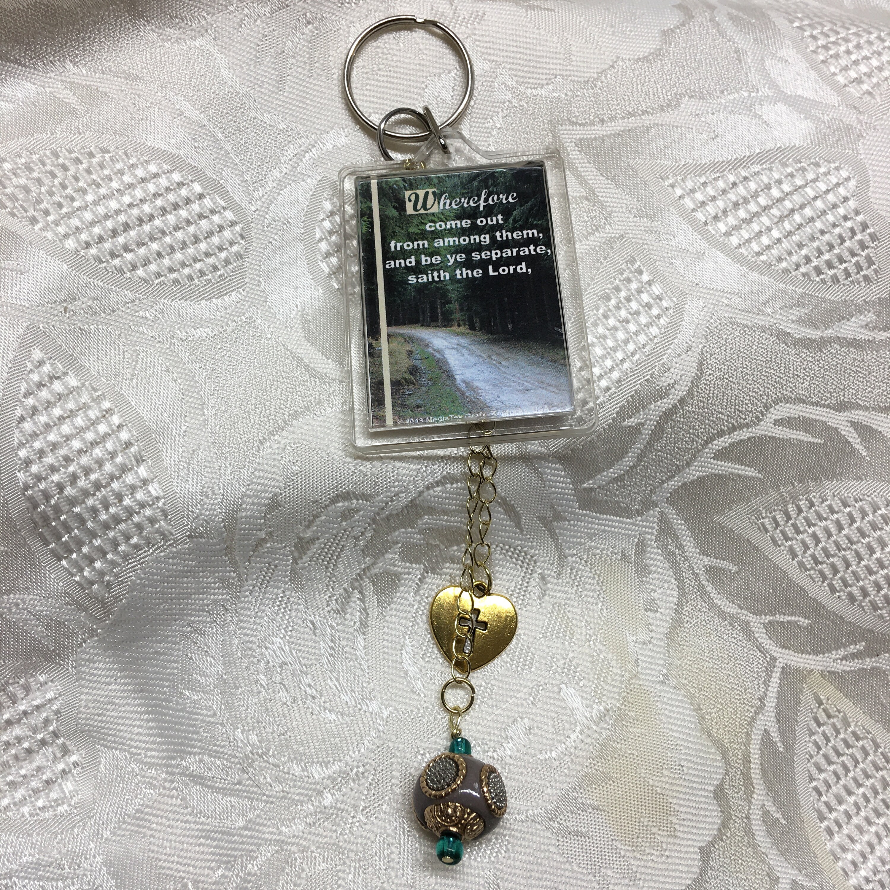 Christian Keychain Be Ye Separate with key ring, heart cross charm, beads, chain, great gift for Christmas, for friend, KJVScripture